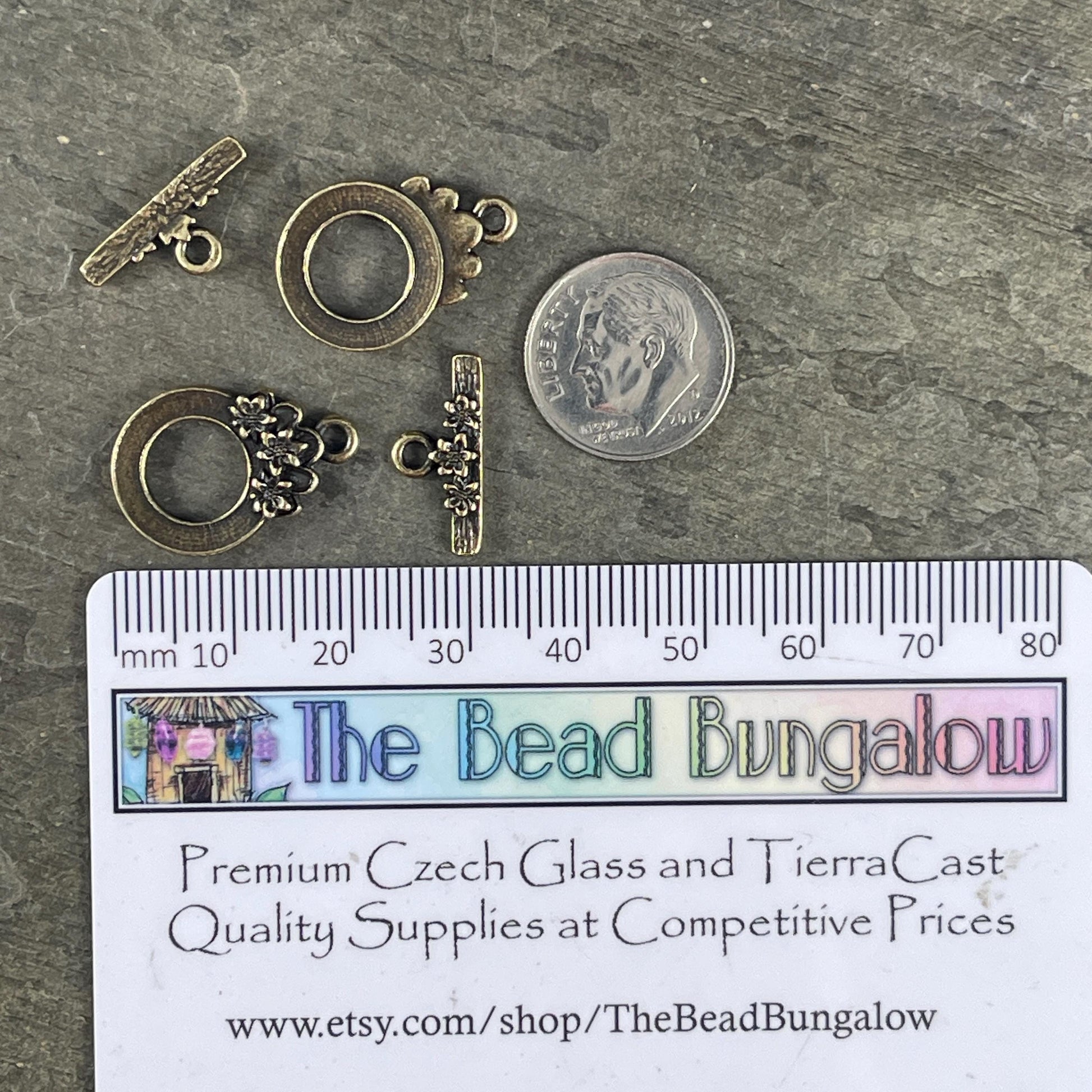 TierraCast Antiqued Brass Toggle Clasp, Blossom Collection, 17x21mm Medium Size Clasp with Floral Design (PF/1071-57) * Qty. 2