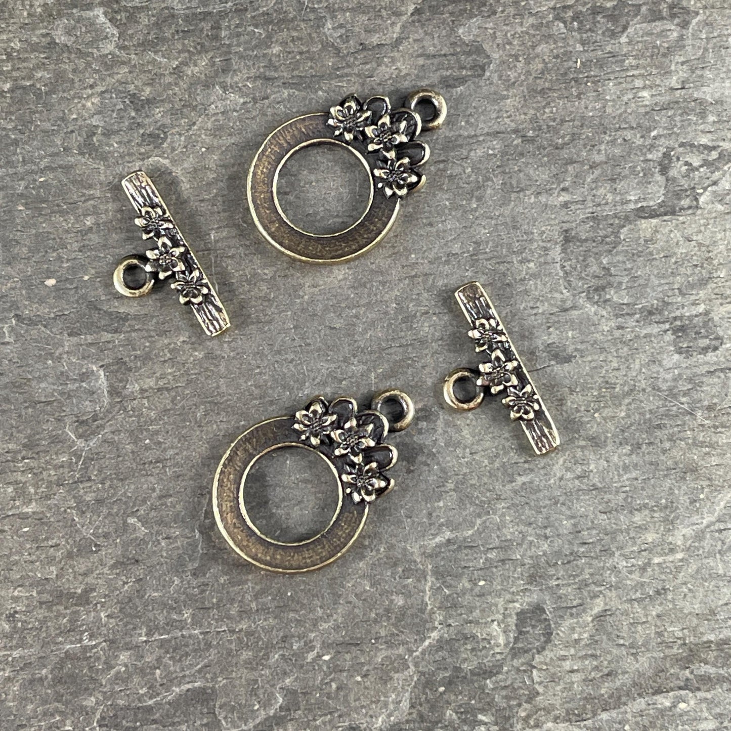 TierraCast Antiqued Brass Toggle Clasp, Blossom Collection, 17x21mm Medium Size Clasp with Floral Design (PF/1071-57) * Qty. 2