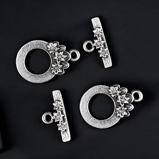 TierraCast Antiqued Silver Toggle Clasp, Blossom Collection, 17x21mm Medium Size Clasp with Floral Design (PF/1071-77) * Qty. 2