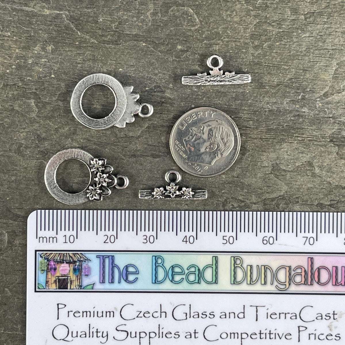 TierraCast Antiqued Silver Clasp, 17x21mm Toggle with Floral Design (PF/1071-77) * Qty. 2