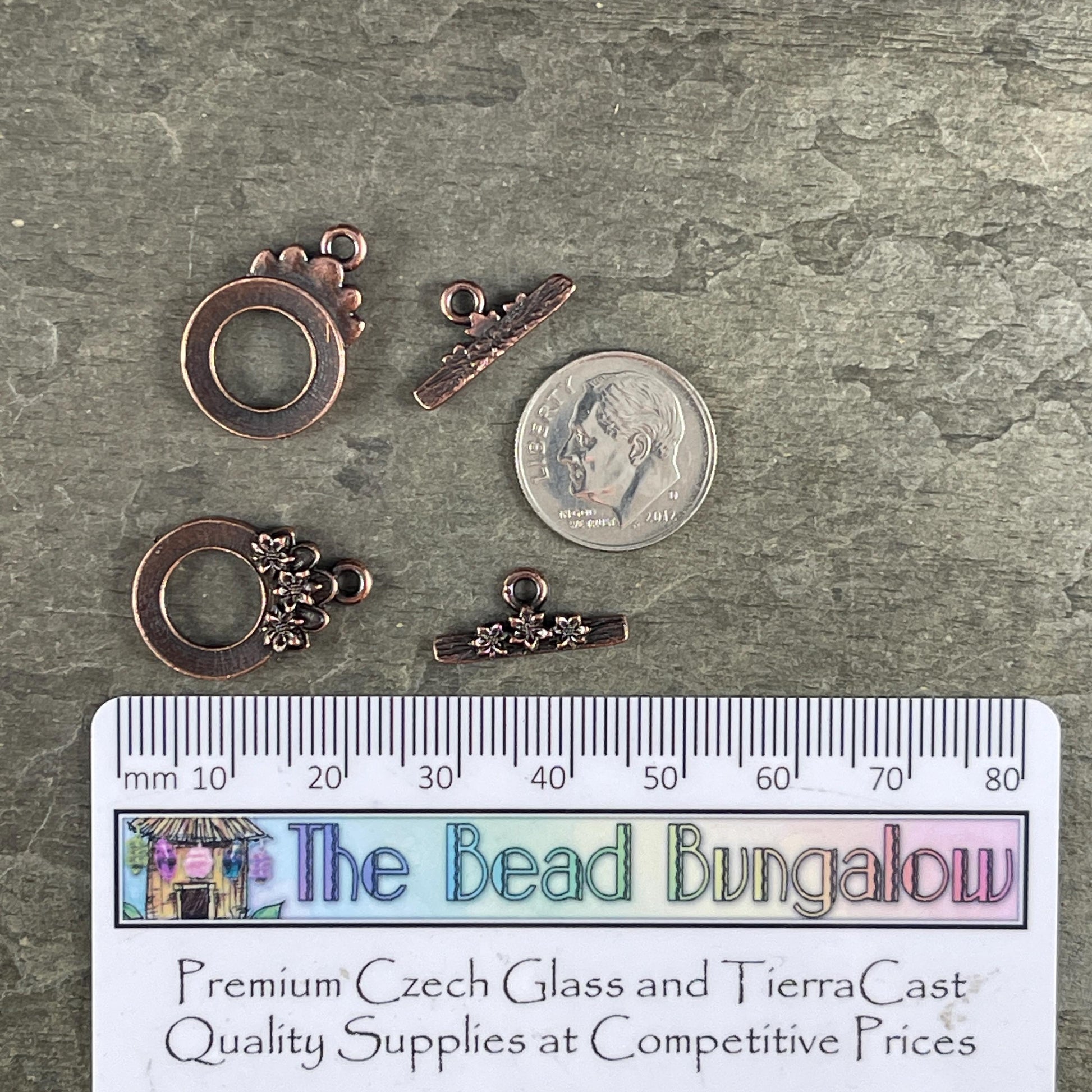 TierraCast Antiqued Copper Toggle Clasp, Blossom Collection, 17x21mm Medium Size Clasp with Floral Design (PF/1071-87) * Qty. 2