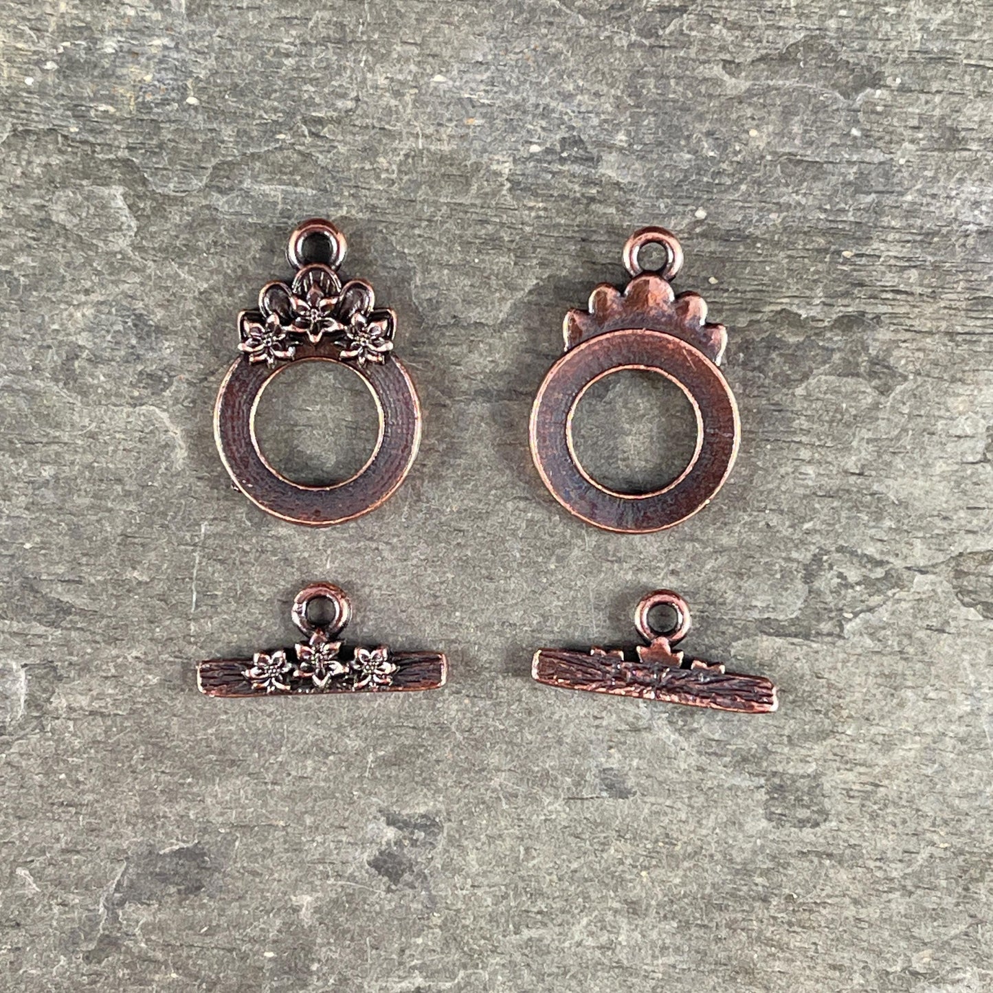 TierraCast Antiqued Copper Toggle Clasp, Blossom Collection, 17x21mm Medium Size Clasp with Floral Design (PF/1071-87) * Qty. 2