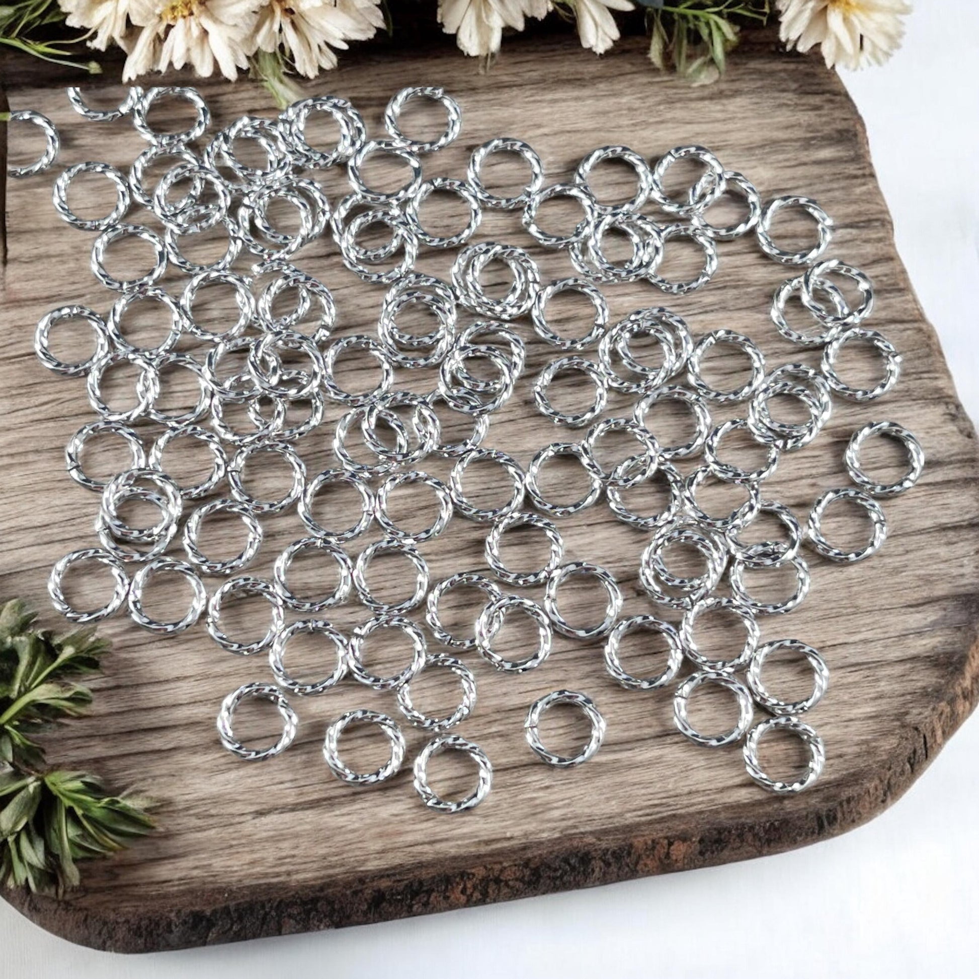6mm Silver Twisted Jumprings, 18 gauge Decorative Open Jump Rings ~ Silver Plated Brass Jump Rings (FMG/7042) * Qty. 100