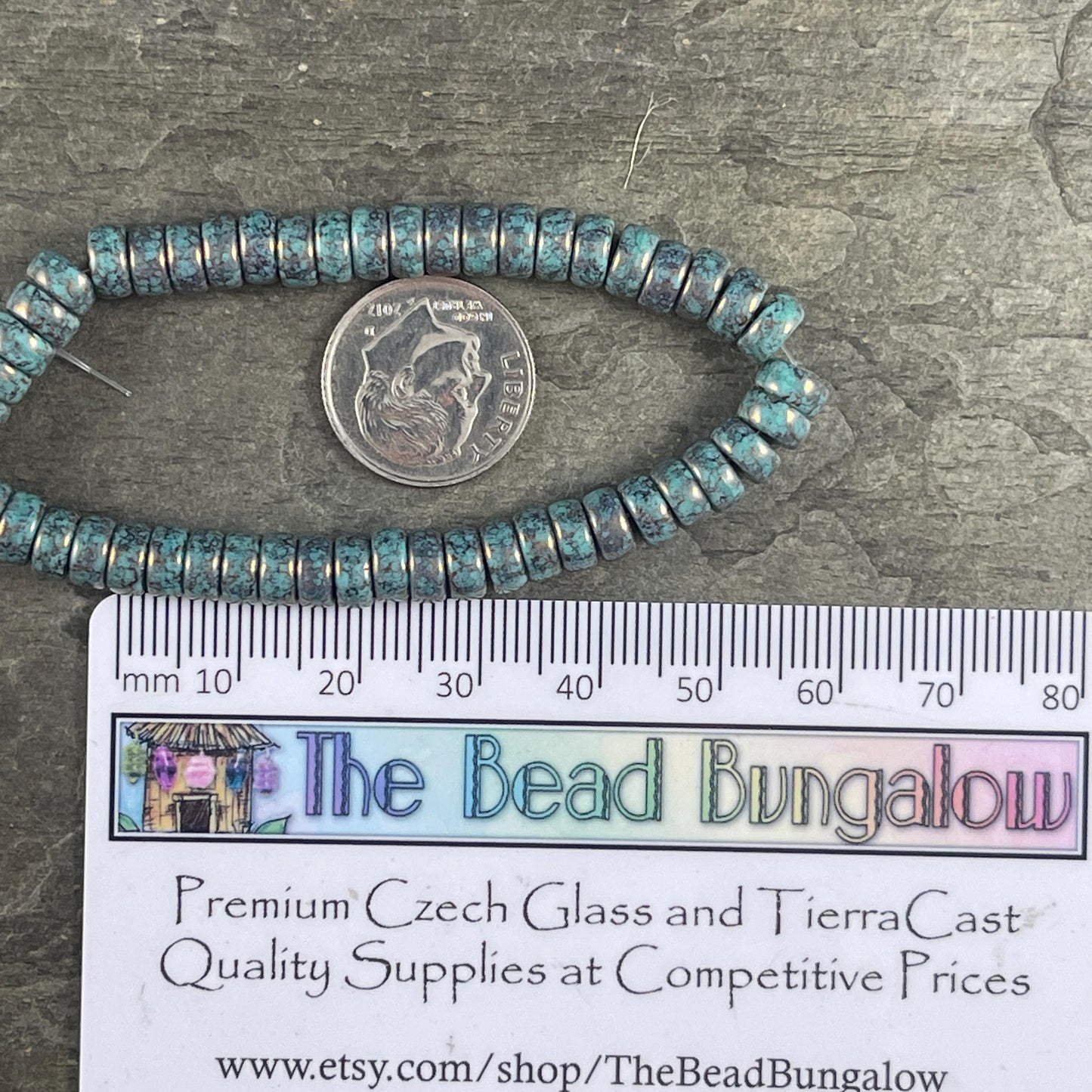 Czech Glass Beads - 6mm Heishi Rondelle, Slate Blue with Bronze Picasso (HSH/N-0578) * 50 Beads