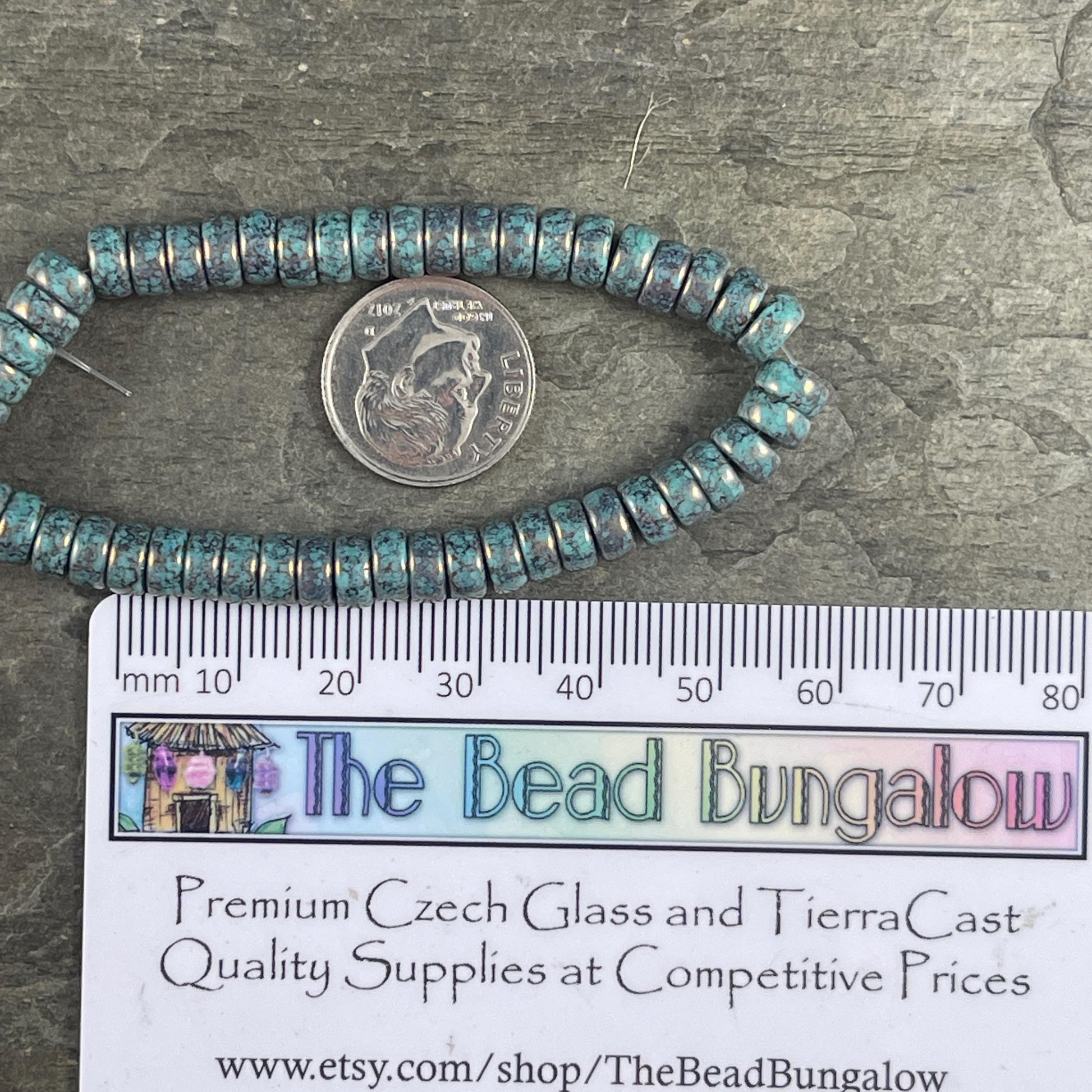 Czech Glass Beads - 6mm Heishi Rondelle, Slate Blue with Bronze Picasso (HSH/N-0578) * 50 Beads