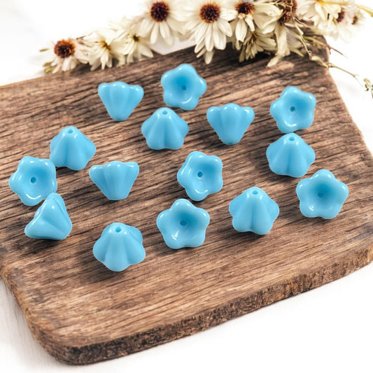 Light Blue Czech Glass Bead, 8x6mm Baby Bell Flower, Opaque Sky Blue Bell Flower (FL/6302) * Qty. 24