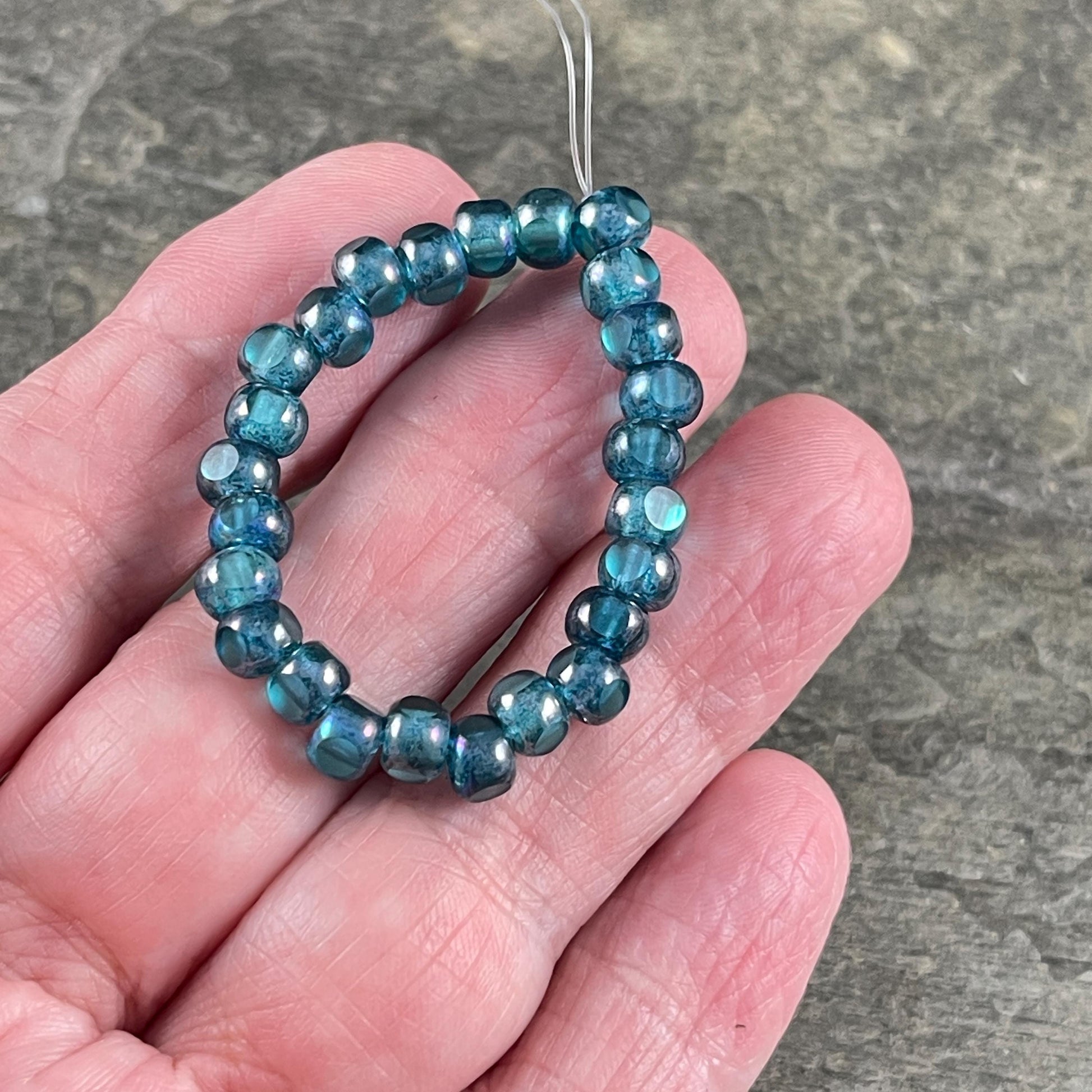 Czech Glass Beads - 5x4mm with 2mm Hole, Teal Blue Picasso Tri-Cut Glass Rondelles (TRC/N-2141) * Qty. 25