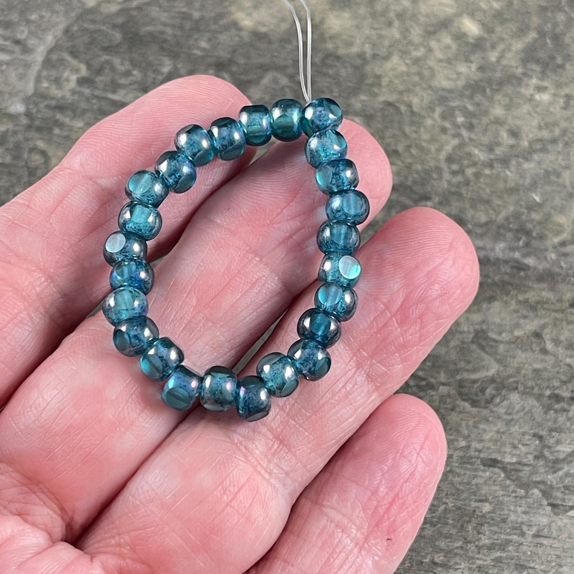 Czech Glass Beads - 5x4mm with 2mm Hole, Teal Blue Picasso Tri-Cut Glass Rondelles (TRC/N-2141) * Qty. 25