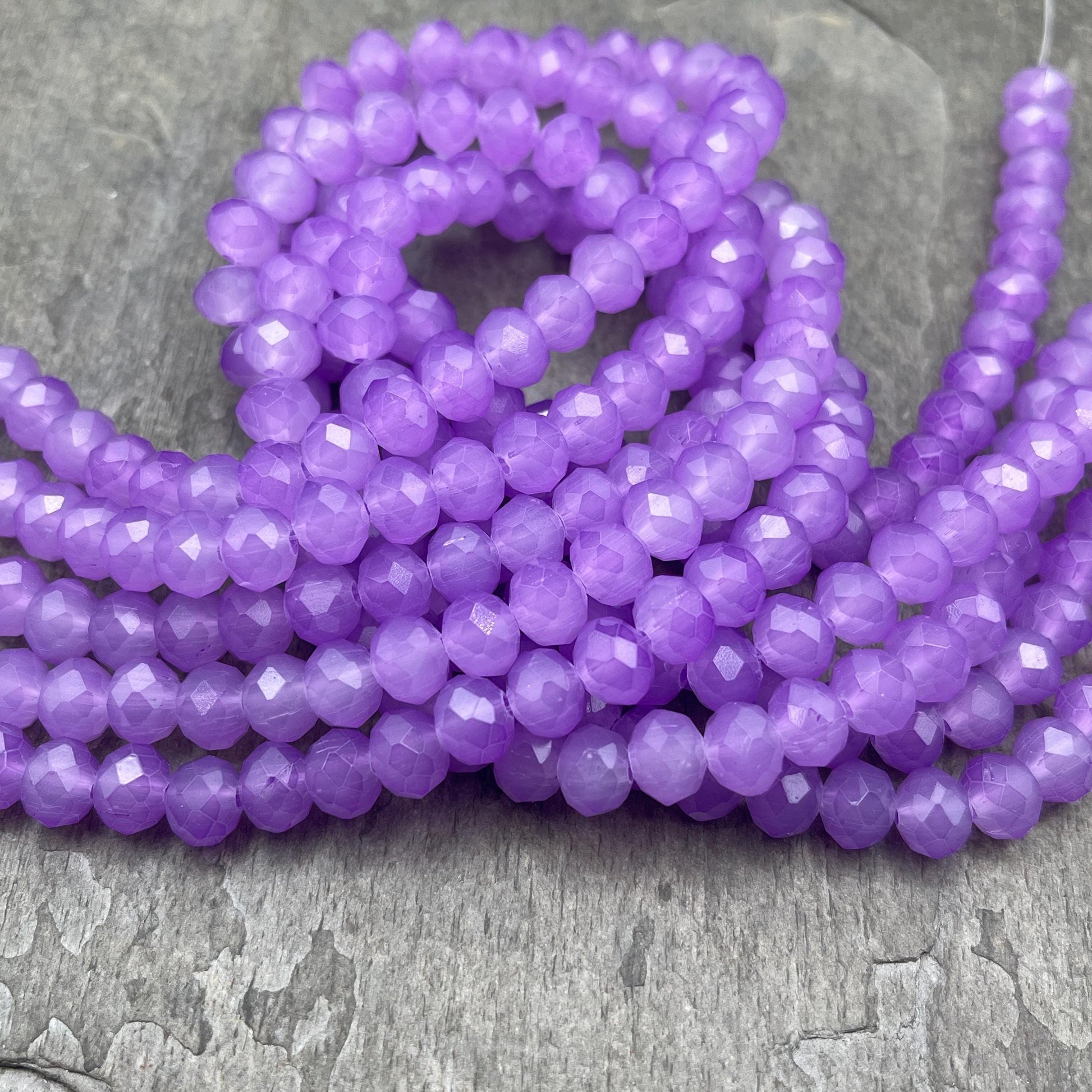 Milky Lilac 8x6mm Rondelle, Pastel Light Purple Faceted Glass Beads (MilkyLilac) * 36 Beads