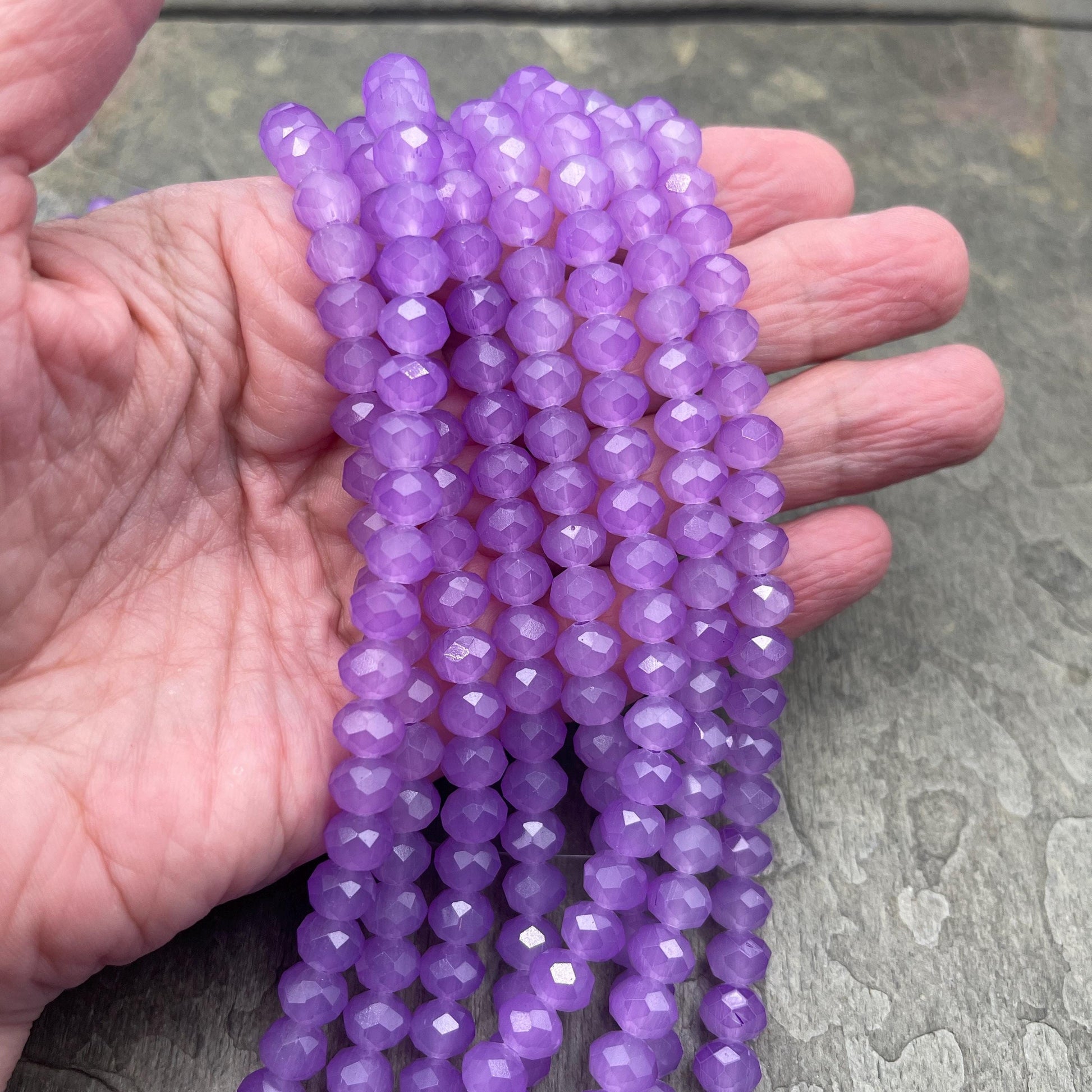 Milky Lilac 8x6mm Rondelle, Pastel Light Purple Faceted Glass Beads (MilkyLilac) * 36 Beads