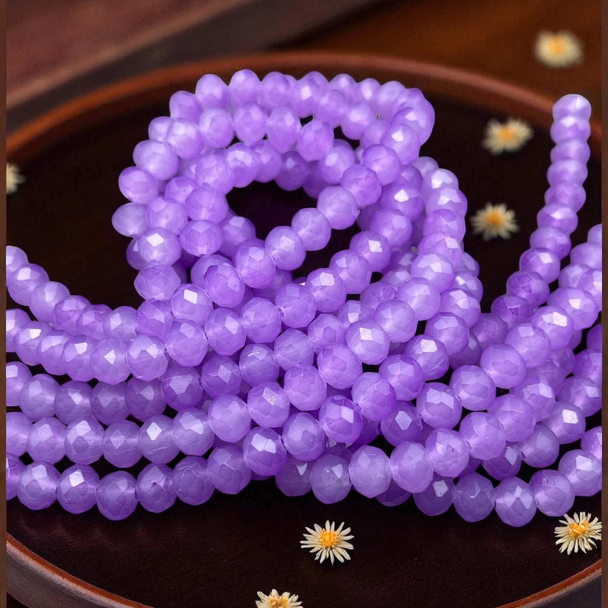 Milky Lilac 8x6mm Rondelle, Pastel Light Purple Faceted Glass Beads (MilkyLilac) * 36 Beads