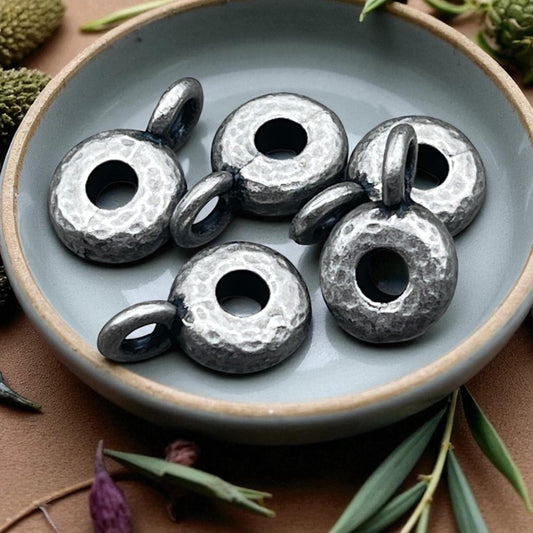 TierraCast Bail Bead, Pewter Hammered Spacer Bead with Loop, 8x3mm Spacer 2.75mm Hole, Antiqued Pewter (PF/892-04) * Qty. 4