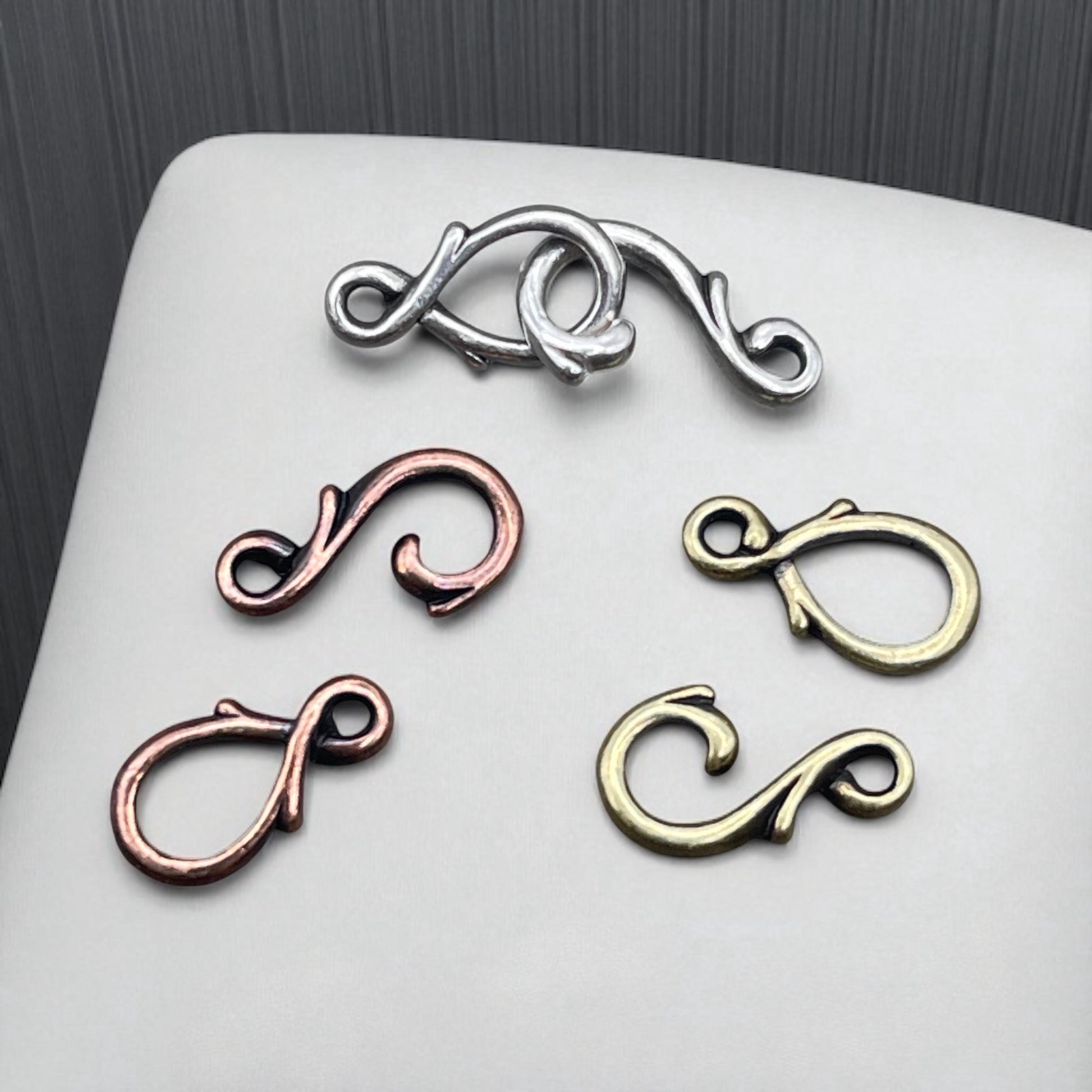 TierraCast Vine Hook and Eye Clasp, Mixed Metals - Sampler Pack, One Each Silver, Copper and Brass (PF/954-mixed) * Qty. 3 sets