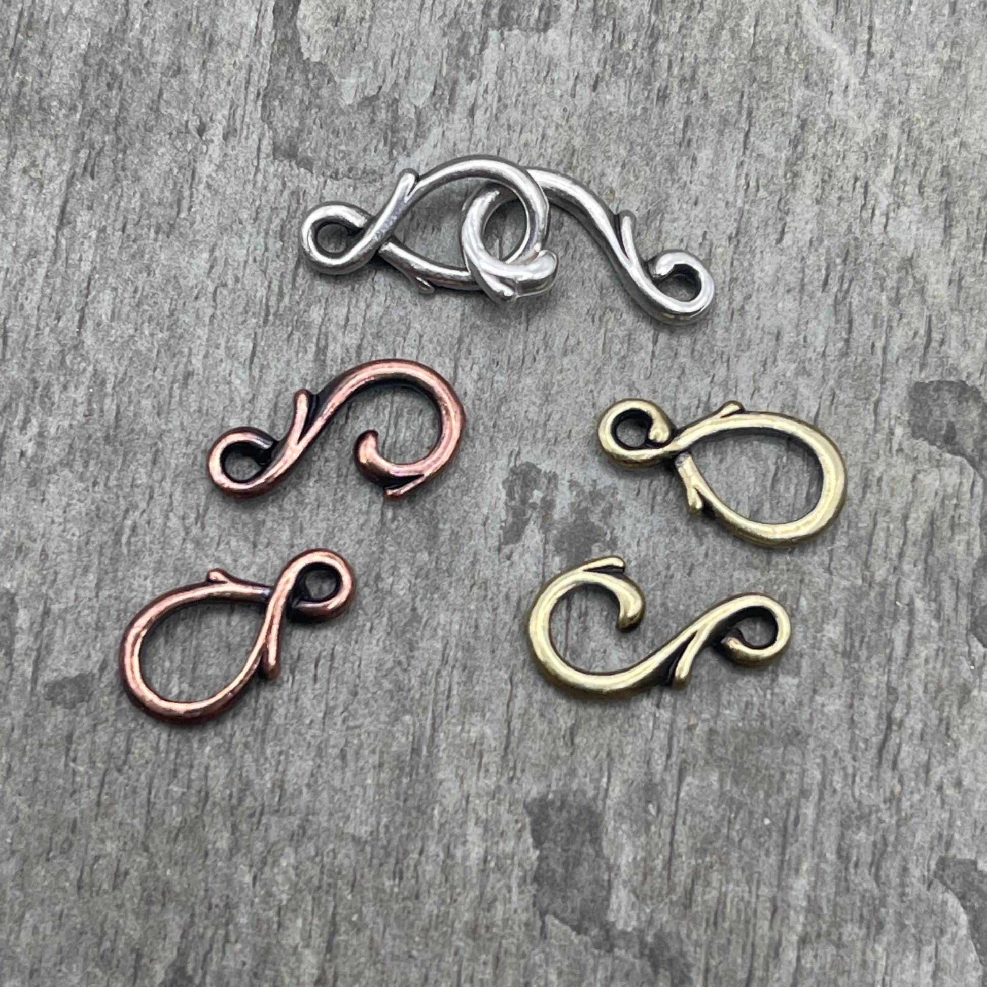 TierraCast Vine Hook and Eye Clasp, Mixed Metals - Sampler Pack, One Each Silver, Copper and Brass (PF/954-mixed) * Qty. 3 sets
