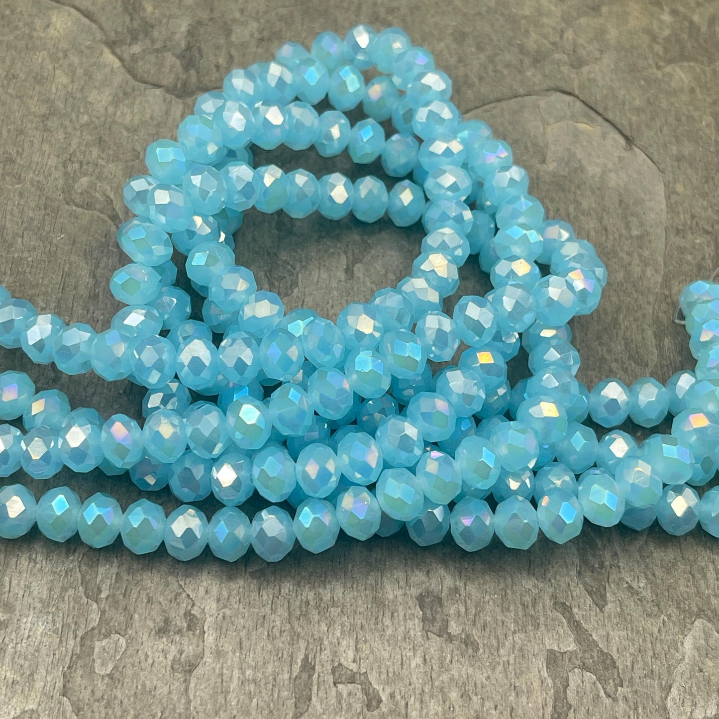 Light Blue 8x6mm Rondelle, Pastel Blue Faceted Glass Beads with AB Finish (BabyBlueAB-8) * 36 Beads