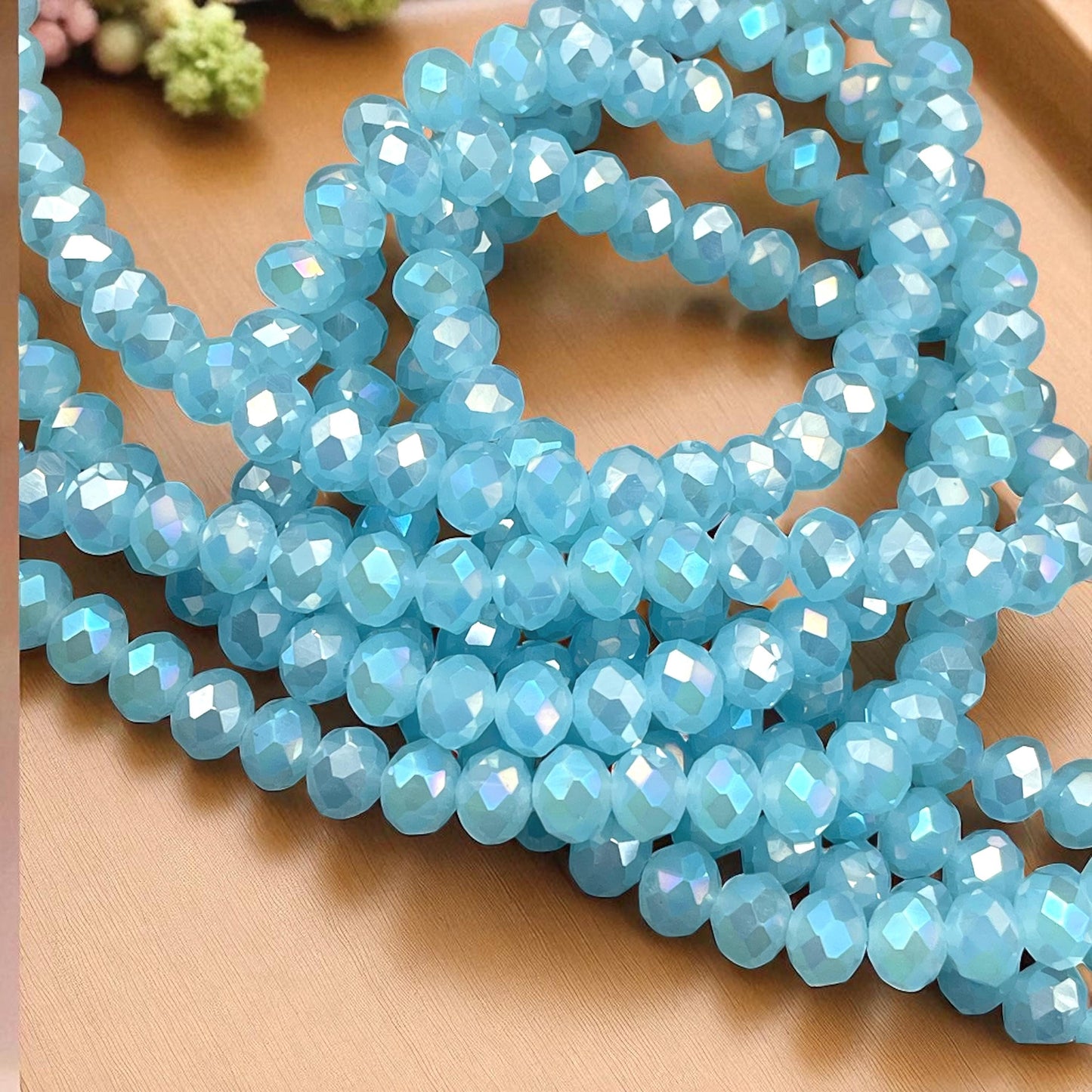 Light Blue 8x6mm Rondelle, Pastel Blue Faceted Glass Beads with AB Finish (LtBlueAB-8) * 36 Beads