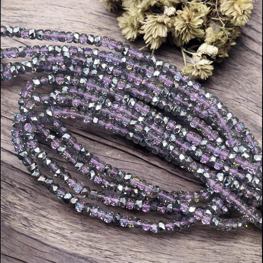 Faceted Glass Beads - 4x2.5mm Heishi Rondelles, Transparent Light Amethyst with Silver Half-tone (SilverAmethyst) * 7" Strand