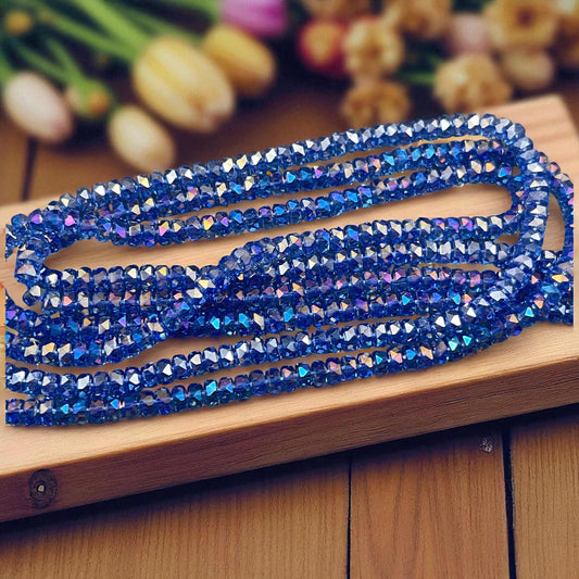 Faceted Glass Beads - 4x2.5mm Heishi Rondelles, Transparent Light Sapphire Blue with AB Finish (LtSapphire-AB) * 7" Strand