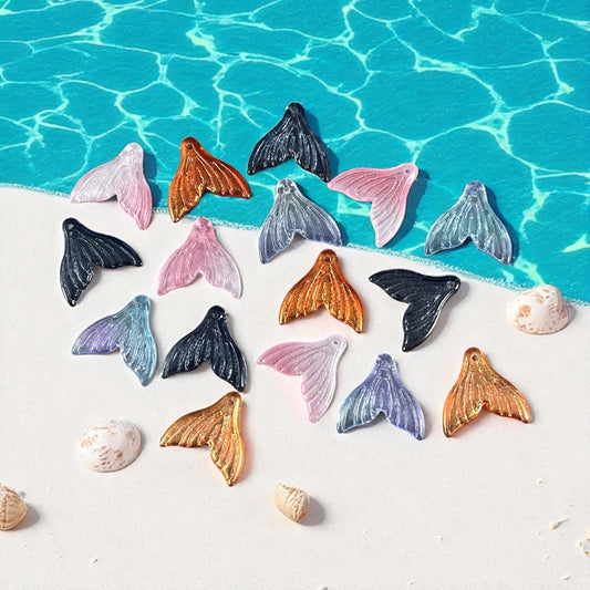 Mermaid Tail, Glass Charm, Pink, Blue or Orange Glass Whale Tail, Charms for Earrings