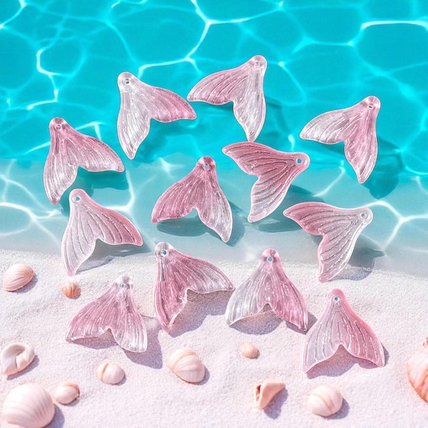 Mermaid Tail, Glass Charm, Pink, Blue or Orange Glass Whale Tail, Charms for Earrings