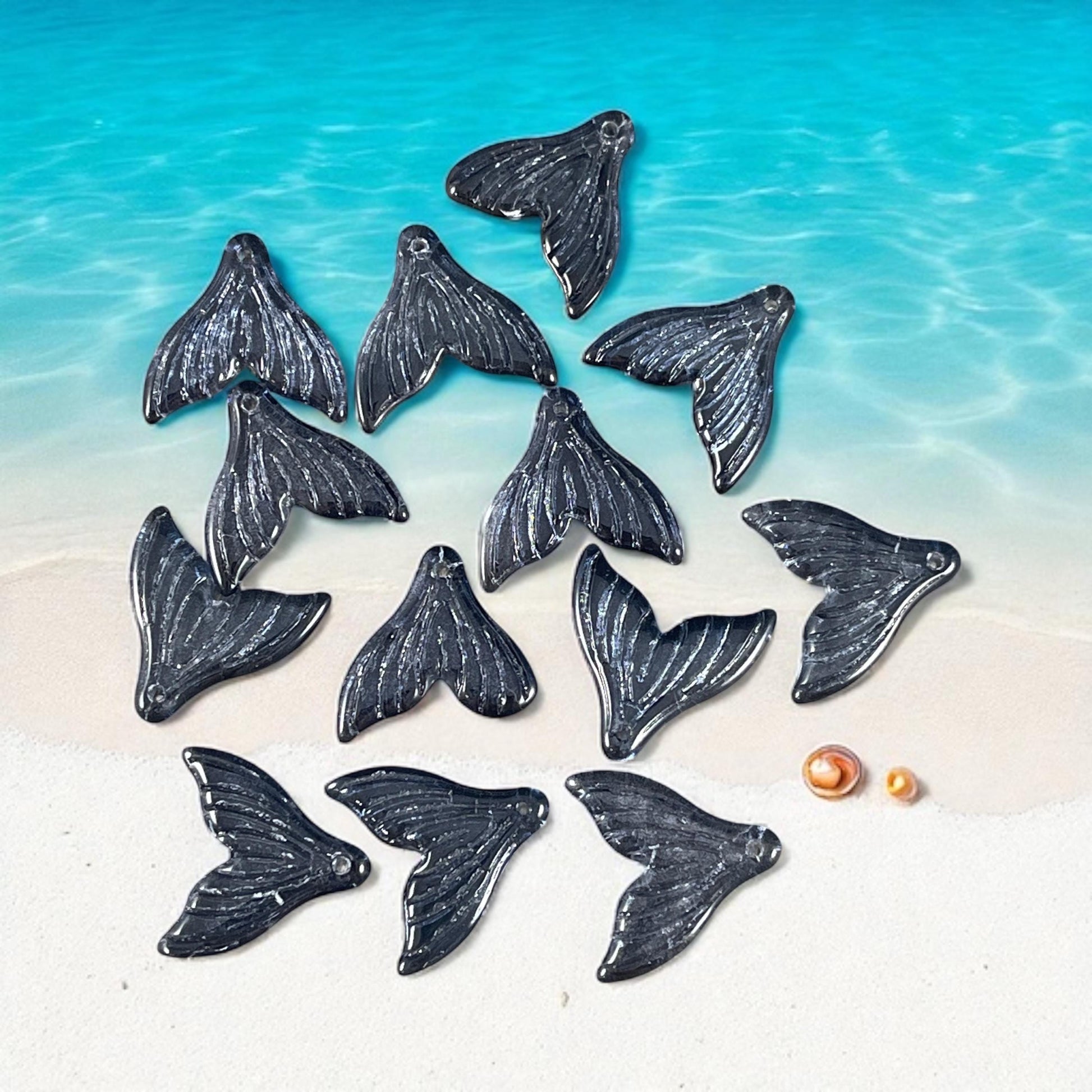 Mermaid Tail, Glass Charm, Pink, Blue or Orange Glass Whale Tail, Charms for Earrings
