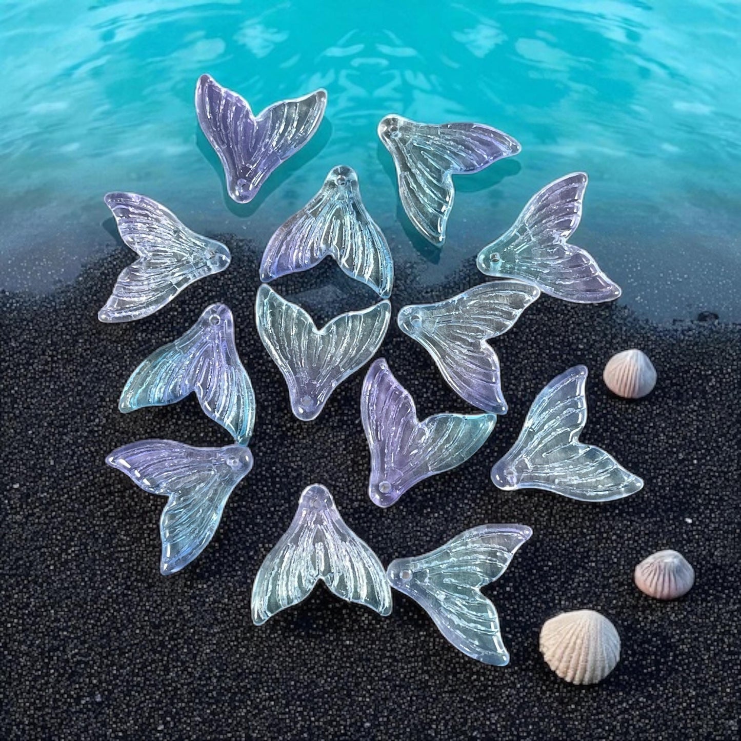 Mermaid Tail, Glass Charm, Pink, Blue or Orange Glass Whale Tail, Charms for Earrings