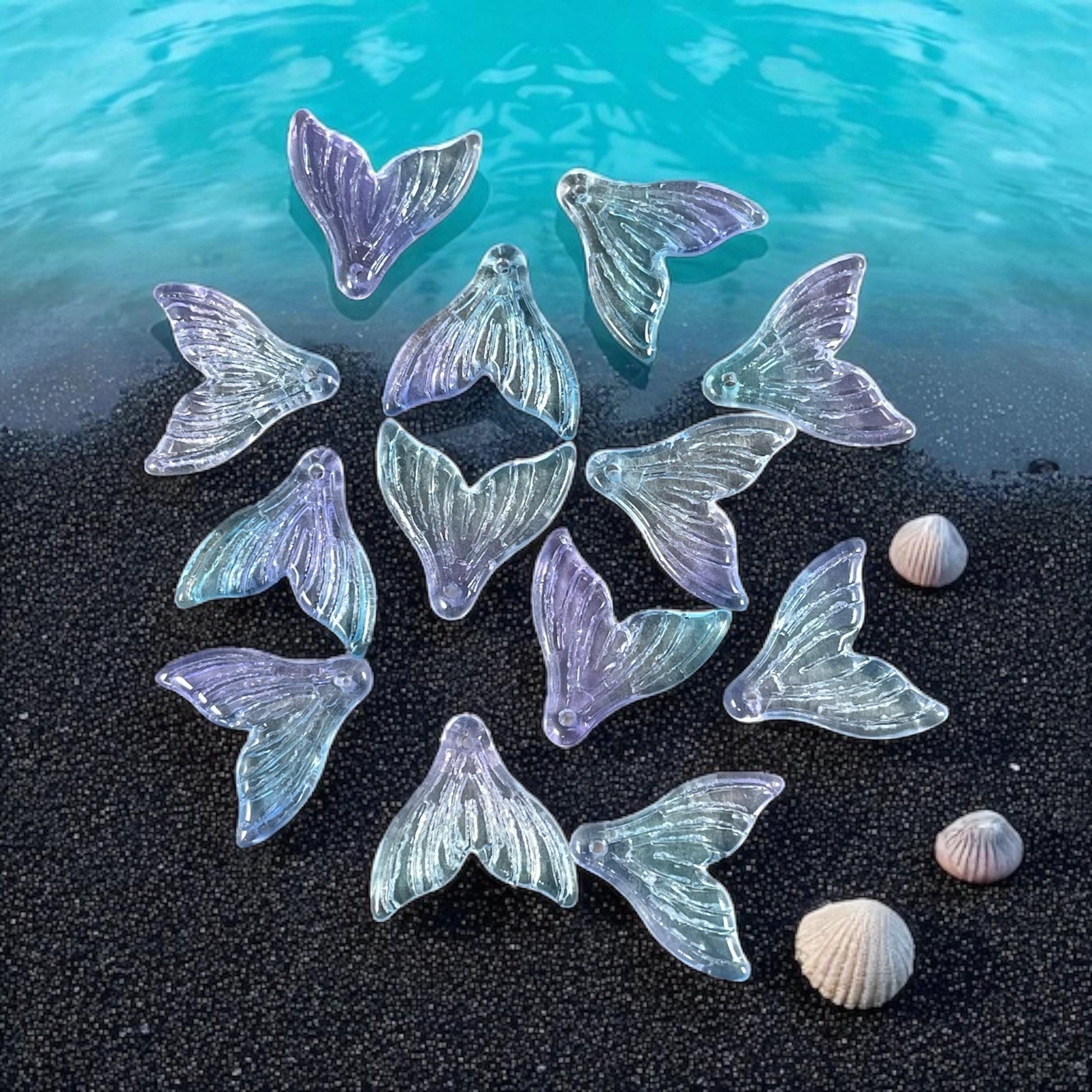 Mermaid Tail, Glass Charm, Pink, Blue or Orange Glass Whale Tail, Charms for Earrings