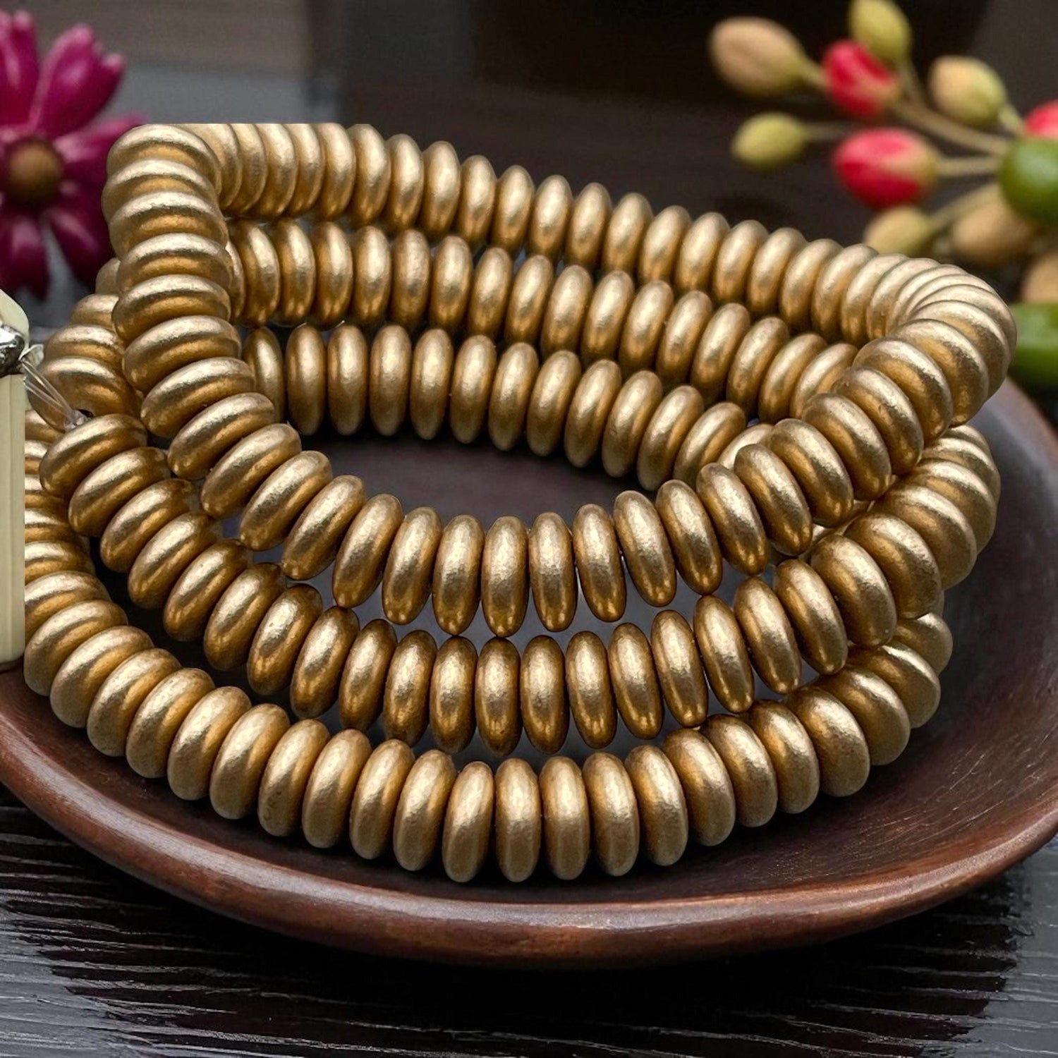 Matte Gold Rondelle Spacer Disc Czech Beads 6x2mm Rondelle Gold Czech Glass Beads Satin Finish Gold Coated Beads (RD6/RJ-4530) * Qty. 50