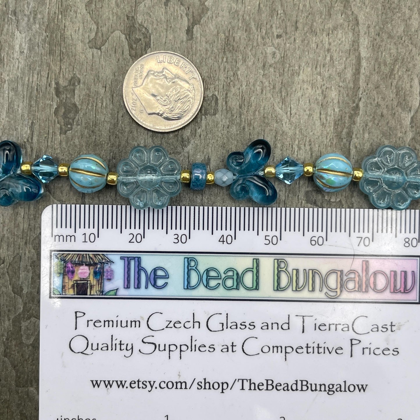 Blue Nature Theme Glass Beads - Butterflies and Flowers with Coordinating Czech Glass and Crystal Beads - Custom Mix - (CB89.14)