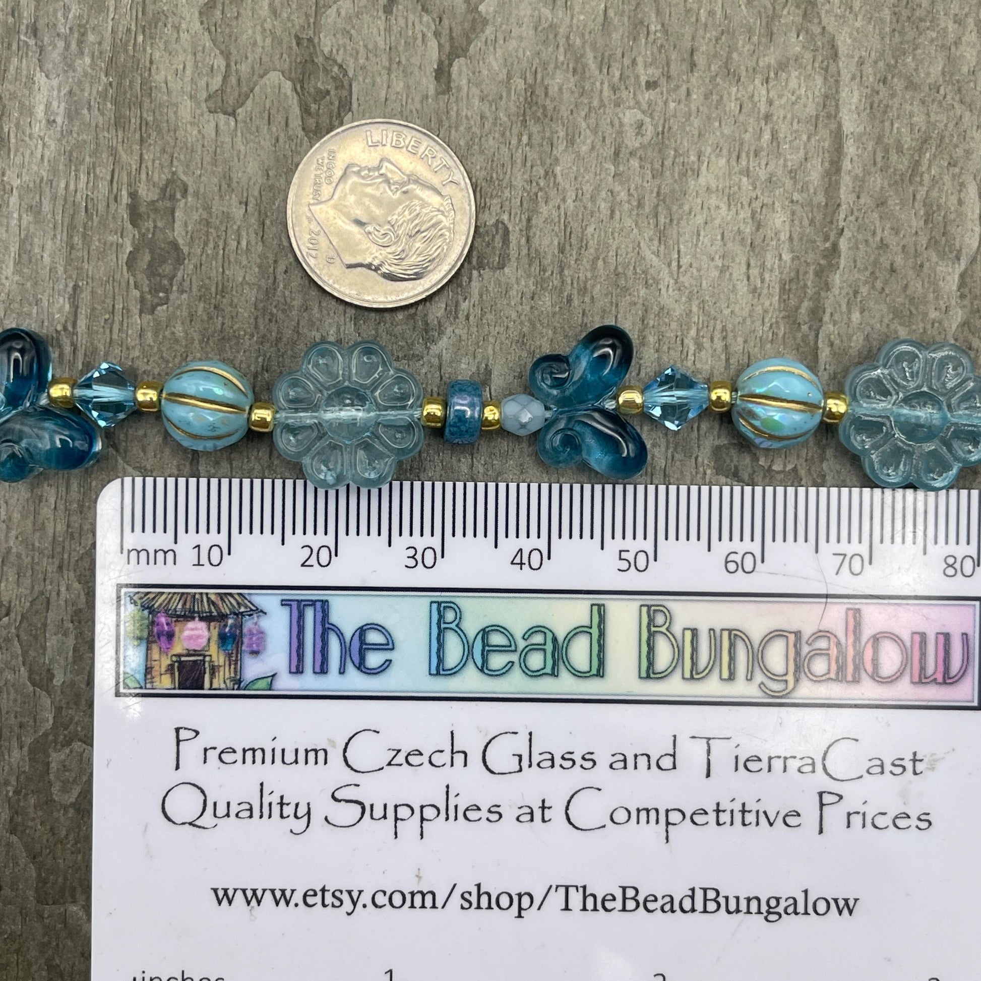 Blue Nature Theme Glass Beads - Butterflies and Flowers with Coordinating Czech Glass and Crystal Beads - Custom Mix - (CB89.14)