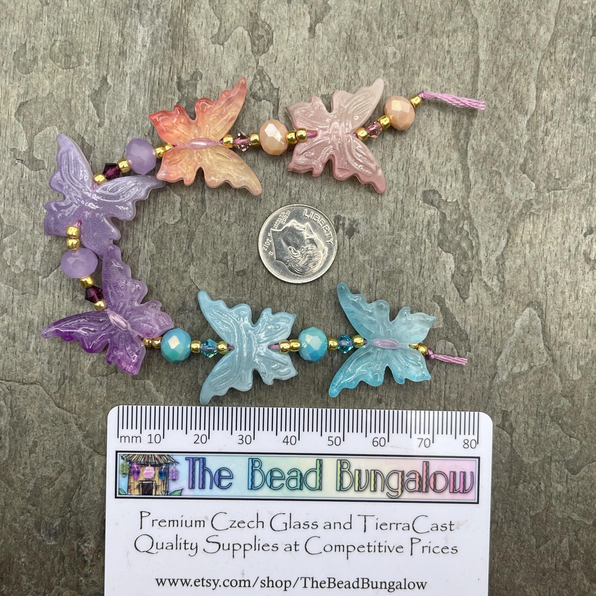 Butterfly Beads - Light Blue, Lavender, Peachy Pink Glass Beads - Focal Butterflies with Accent Beads (CB89.5)