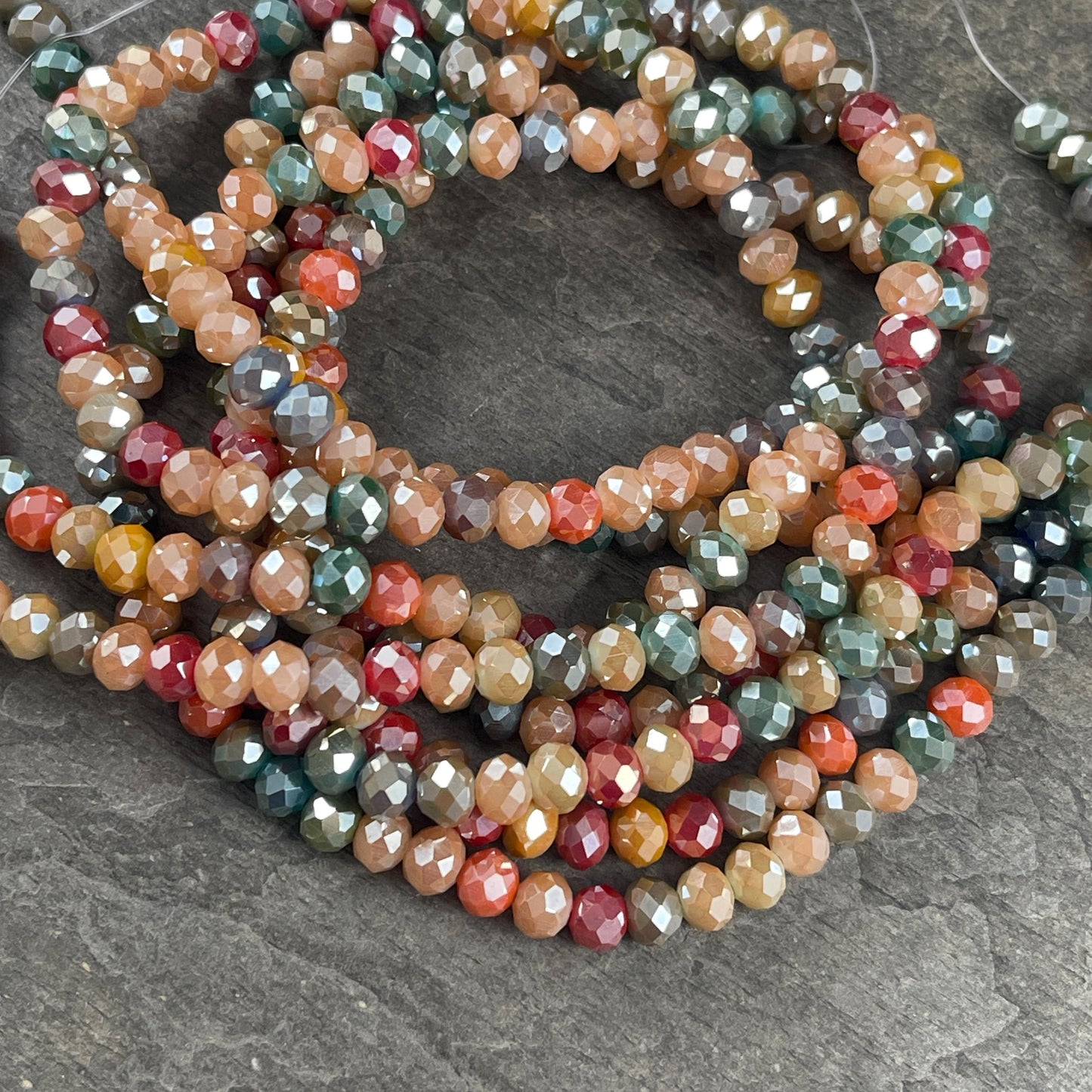 6x5mm Faceted Glass Beads, Mulit-Colored Faceted Rondelles, Fall Colors (Asst-6) * 80 Beads