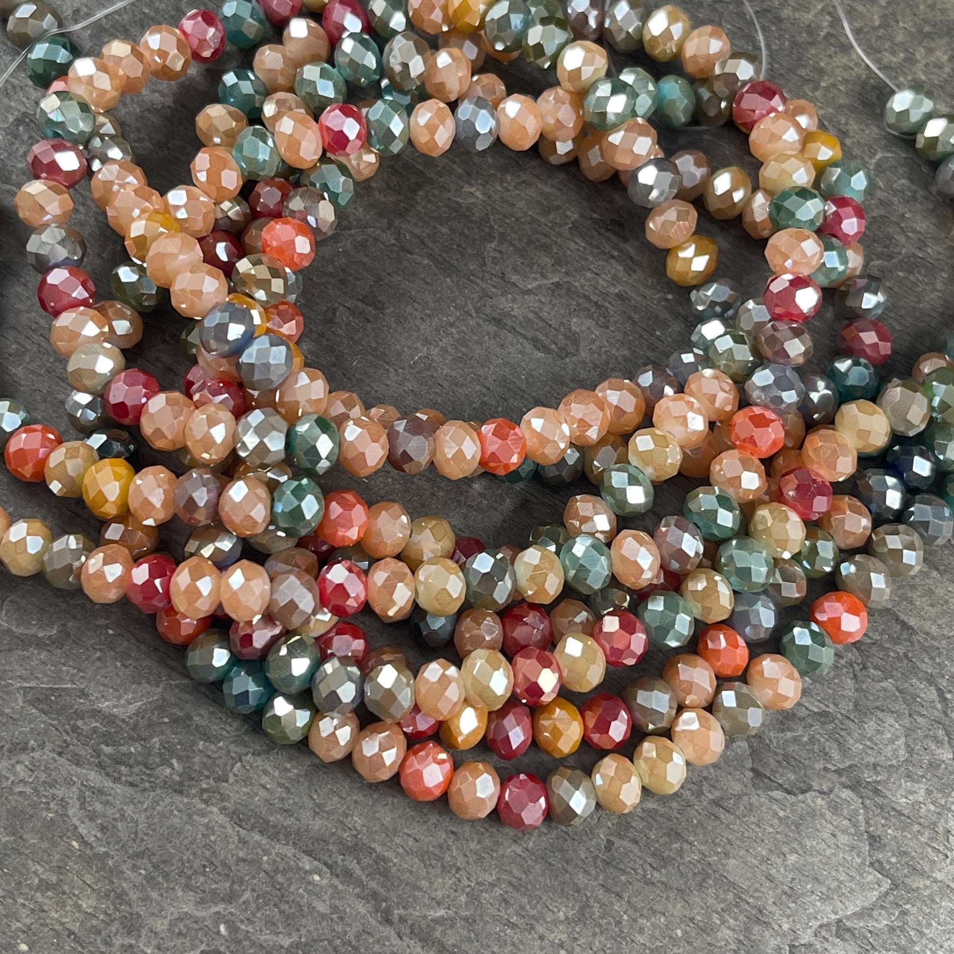 6x5mm Faceted Glass Beads, Mulit-Colored Faceted Rondelles, Fall Colors (Asst-6) * 80 Beads