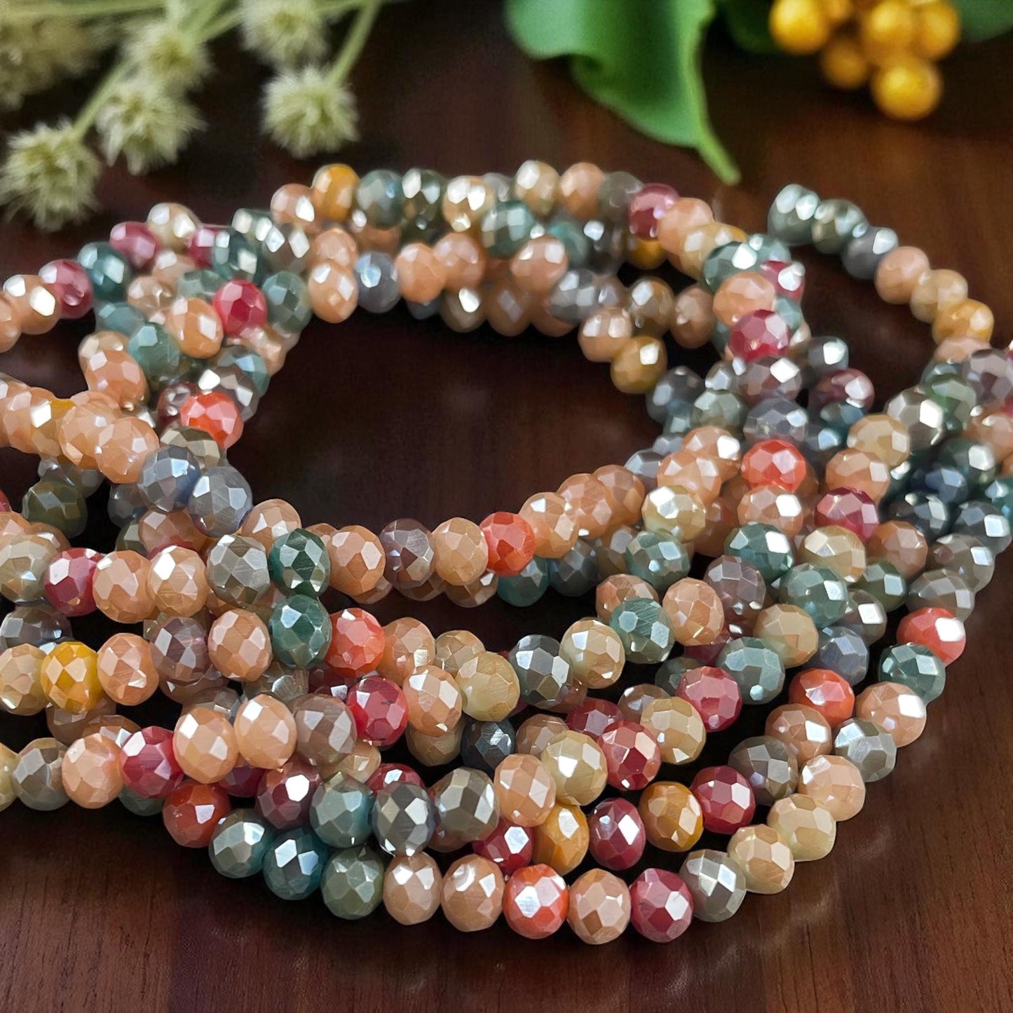 6x5mm Faceted Glass Beads, Mulit-Colored Faceted Rondelles, Fall Colors (Asst-6) * 80 Beads