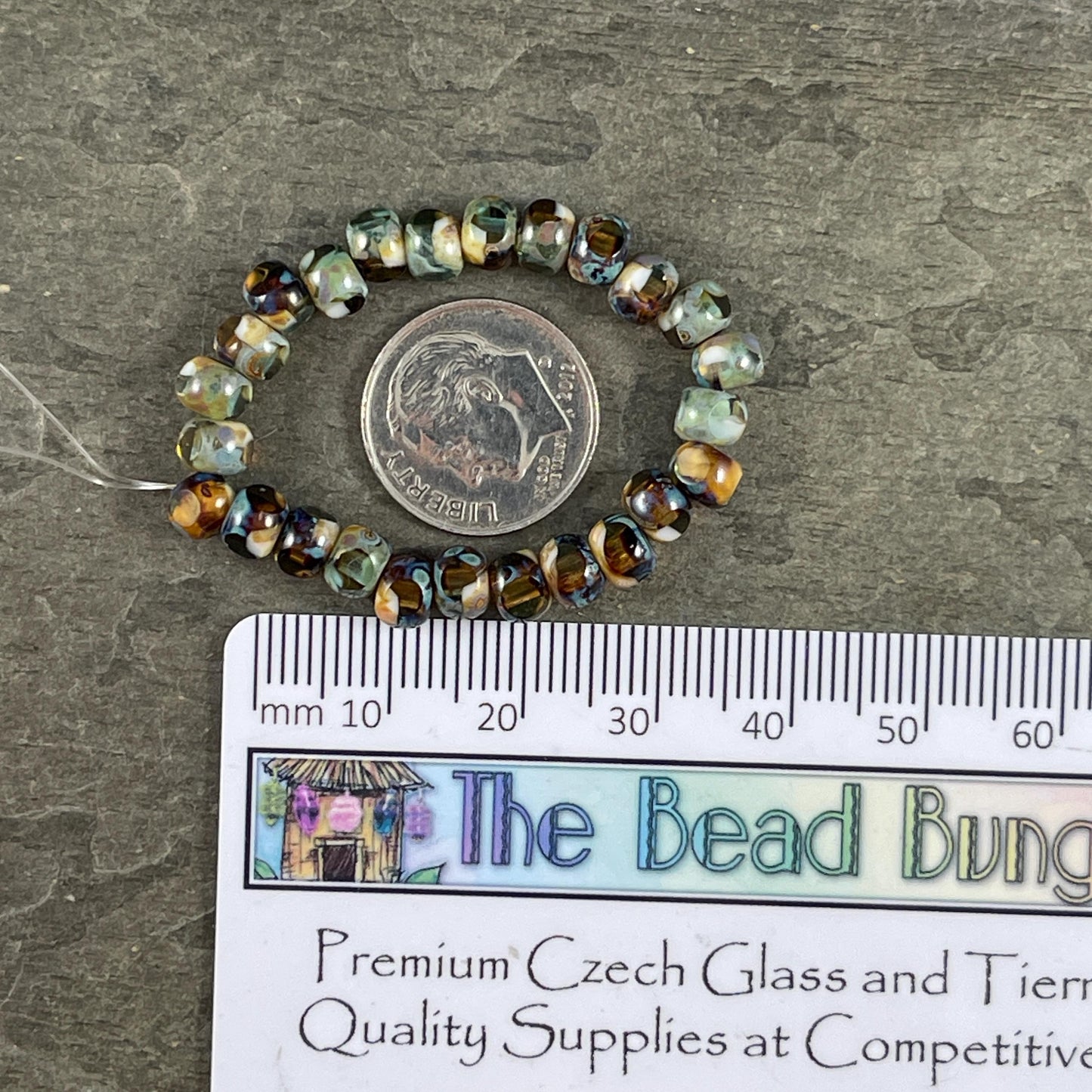 Czech Glass Beads - 5x4mm with 2mm Hole, Brown, Green and Ivory Picasso Beads, Tri-Cut Glass Rondelles (TRC/N-1417) * Qty. 25