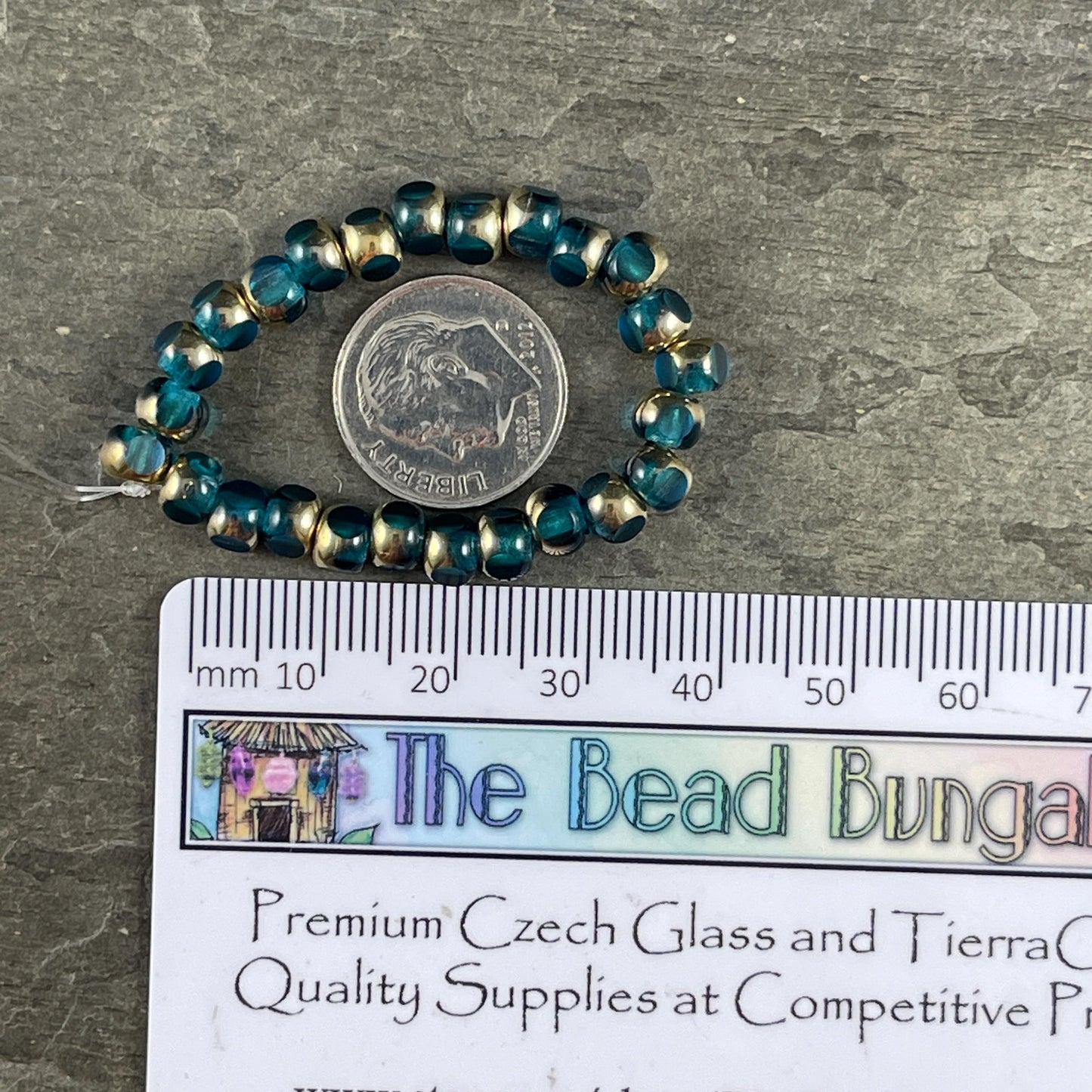 Czech Glass Beads - 5x4mm with 2mm Hole, Pacific Blue and Metallic Gold Tri-Cut Glass Rondelles (TRC/N-2145) * Qty. 25