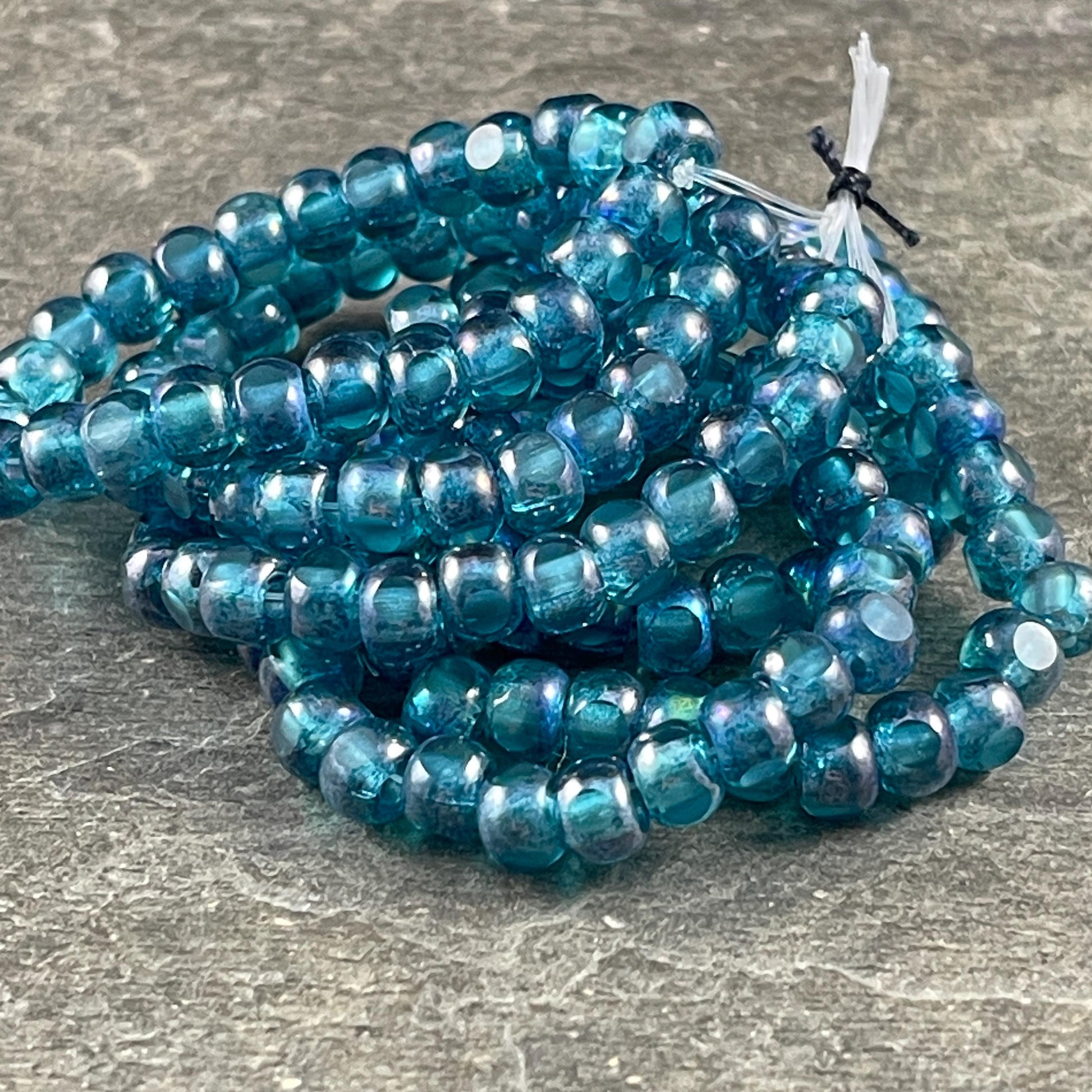 Czech Glass Beads - 5x4mm with 2mm Hole, Teal Blue Picasso Tri-Cut Glass Rondelles (TRC/N-2141) * Qty. 25