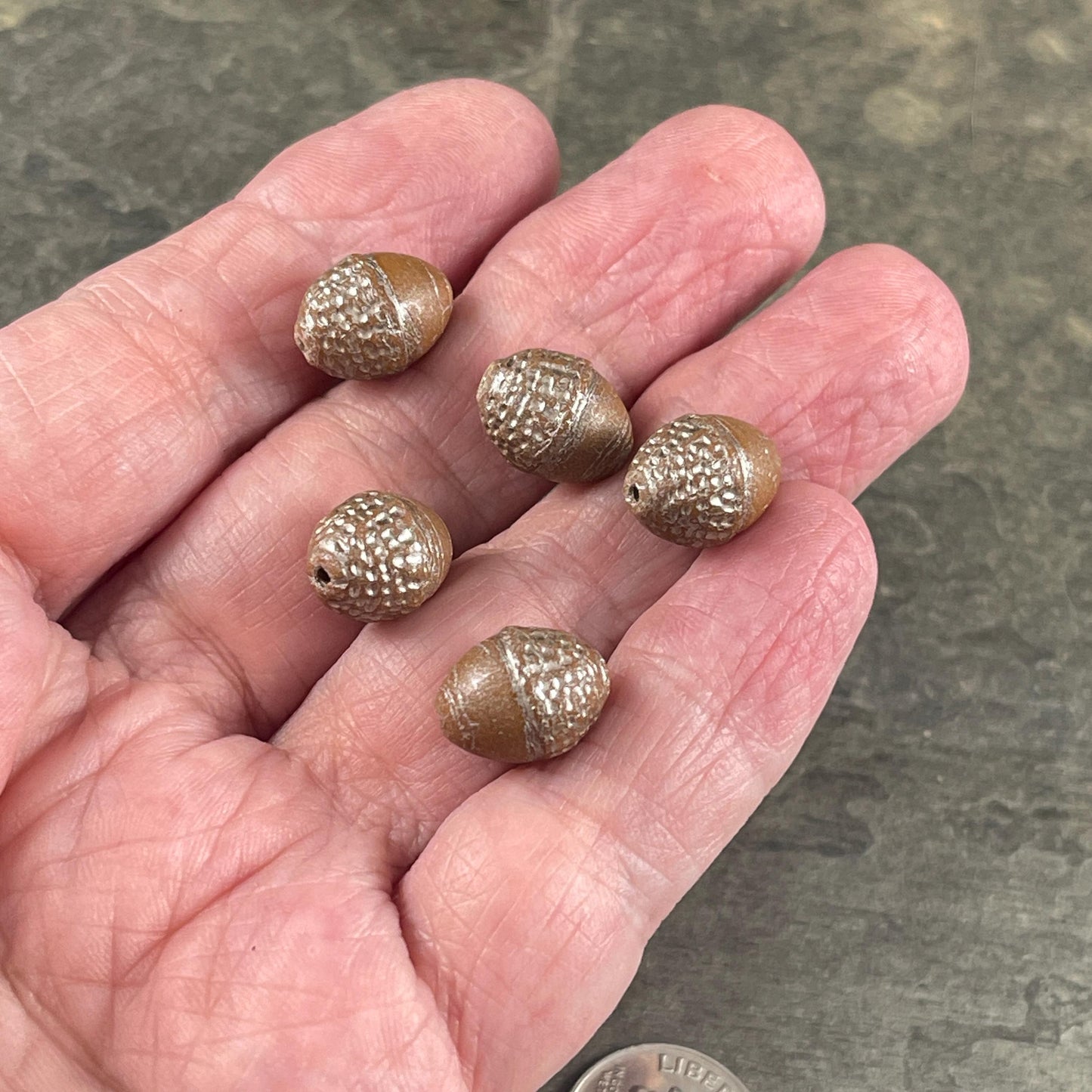Czech Glass Beads - Acorn Beads, 10x12mm Oval Beads, Opaque Light Brown with Silver Wash (ACN/N-1850) * 8 Beads