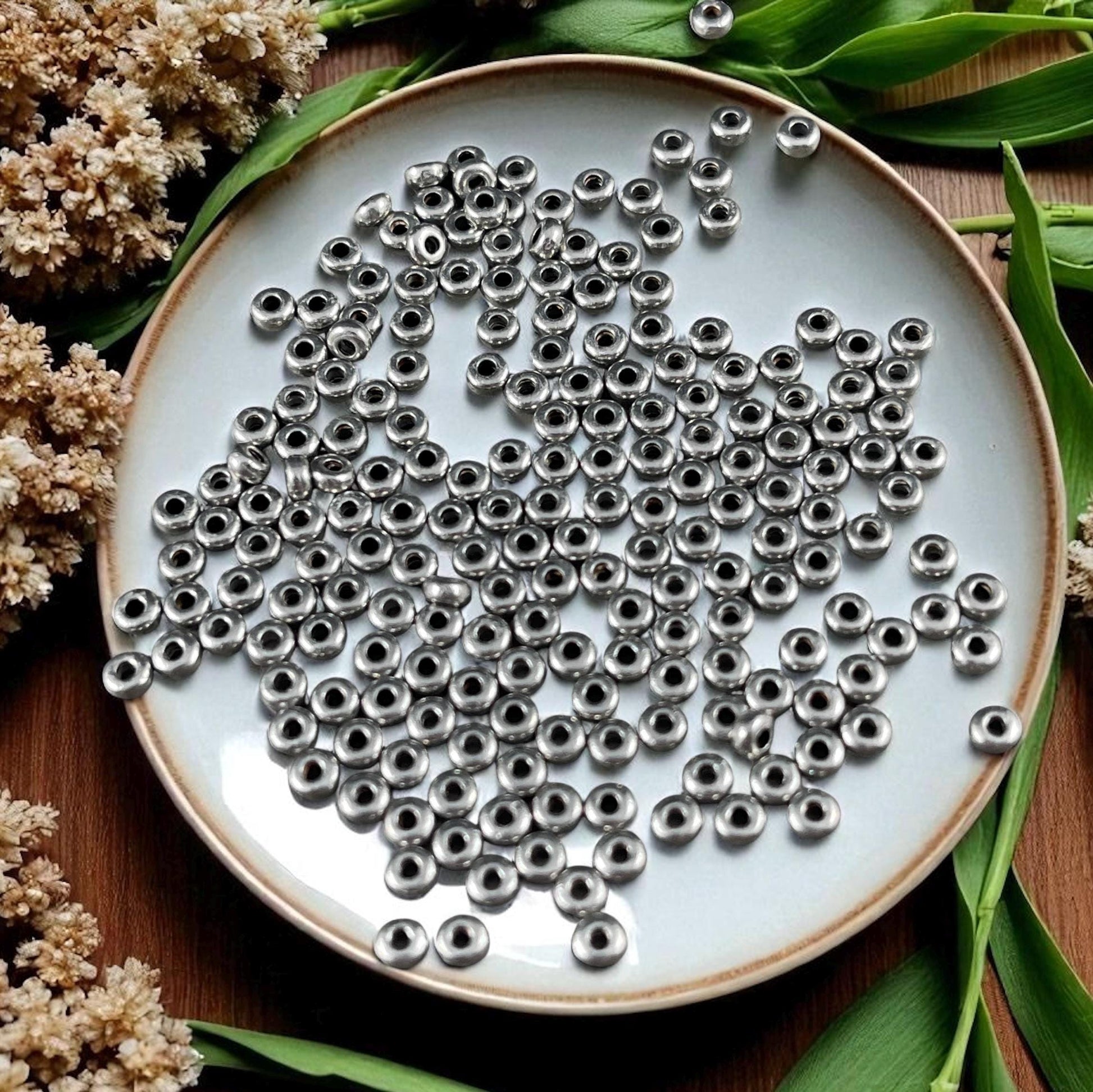 TierraCast 3mm Heishi Bead, Silver Spacer Beads, Tiny Antiqued Pewter Spacer Beads (PF/400-04) * Qty. 50