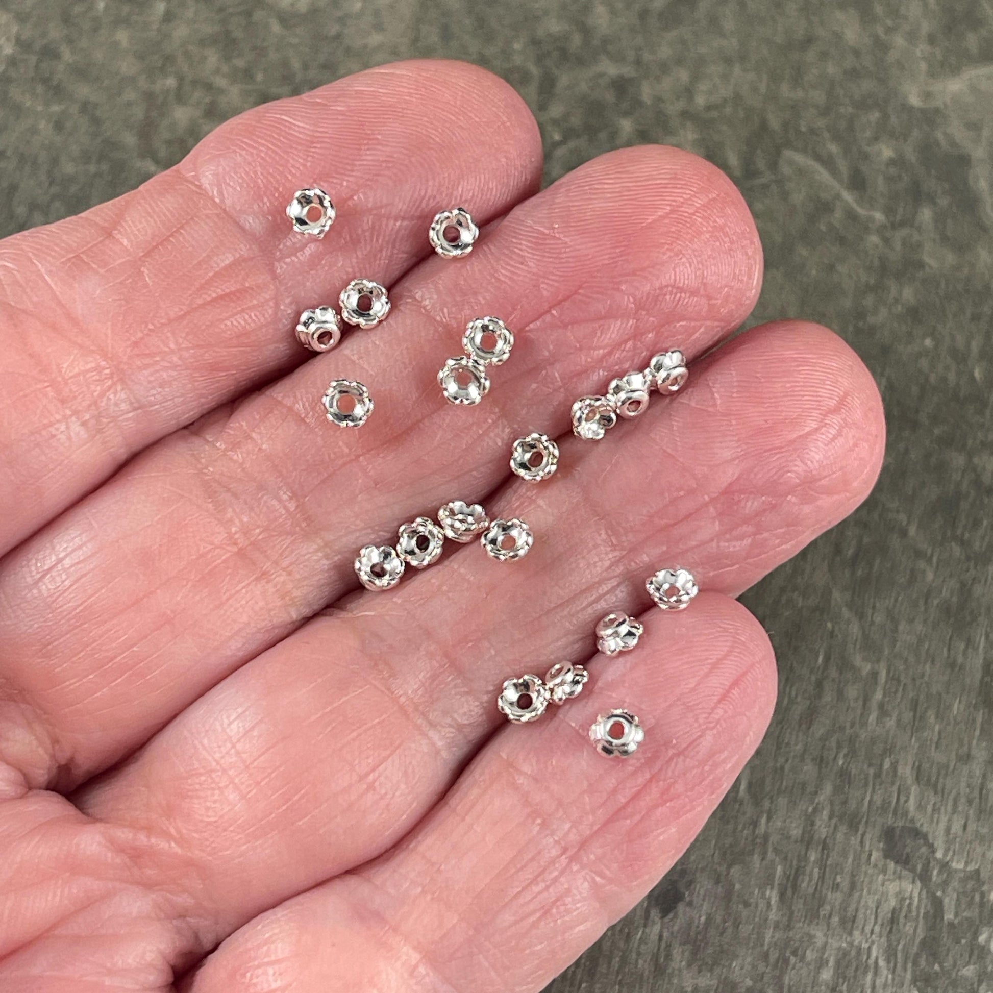 TierraCast Bright Silver Flower Bead Caps, 3.5mm Tiny Scalloped Petal Bead Caps (PF/790-10) * Qty. 50
