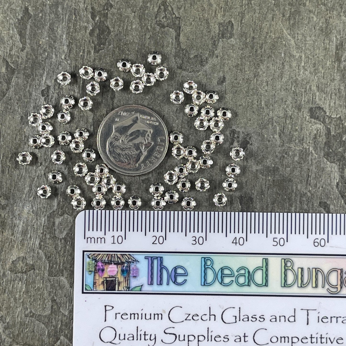 TierraCast Bright Silver Flower Bead Caps, 3.5mm Tiny Scalloped Petal Bead Caps (PF/790-10) * Qty. 50