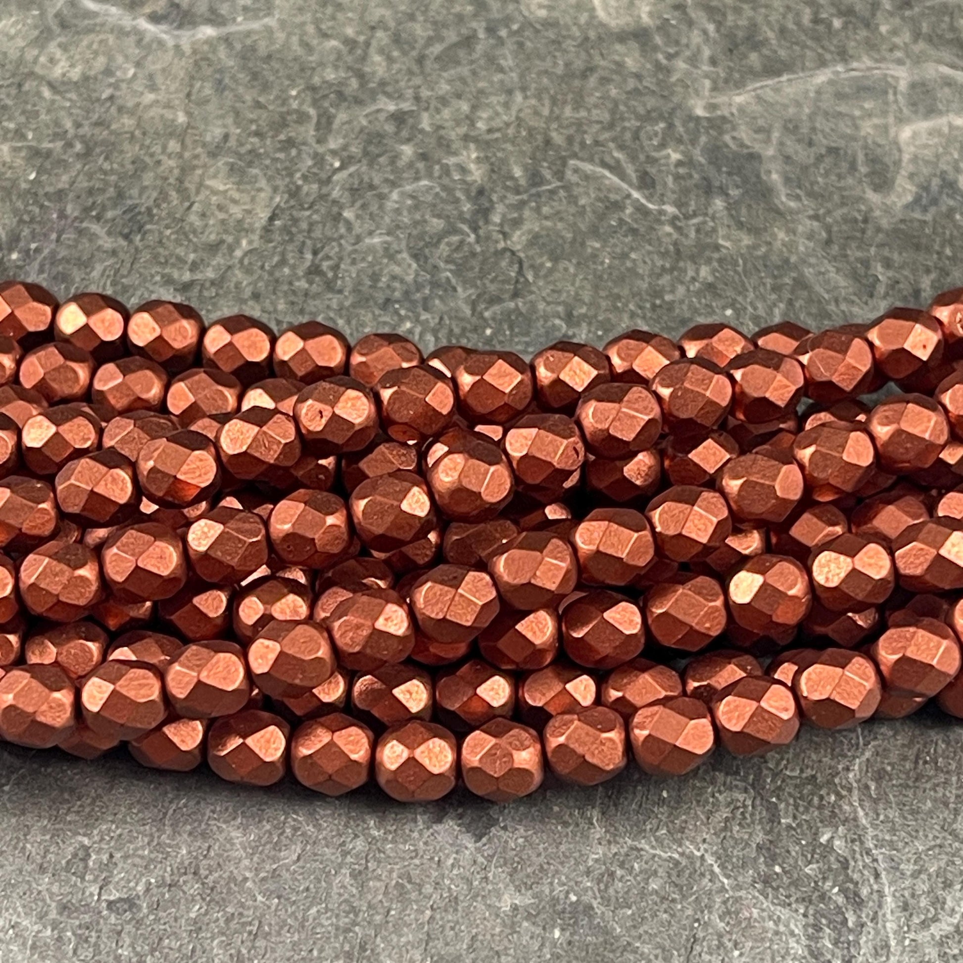Czech Glass Beads - Antiqued Copper Matte Metallic Beads, 6mm Faceted Round Beads (FP6/SM-K0175) * Qty. 25