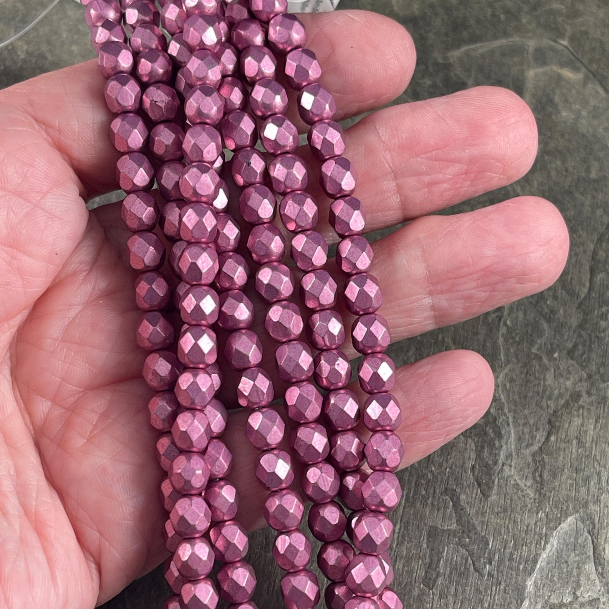 Czech Glass Beads - 6mm Pinkish Purple Faceted Round Beads, Golden Orchid Pink Metallic Beads (FP6/SM-08A03v2) * Qty. 25
