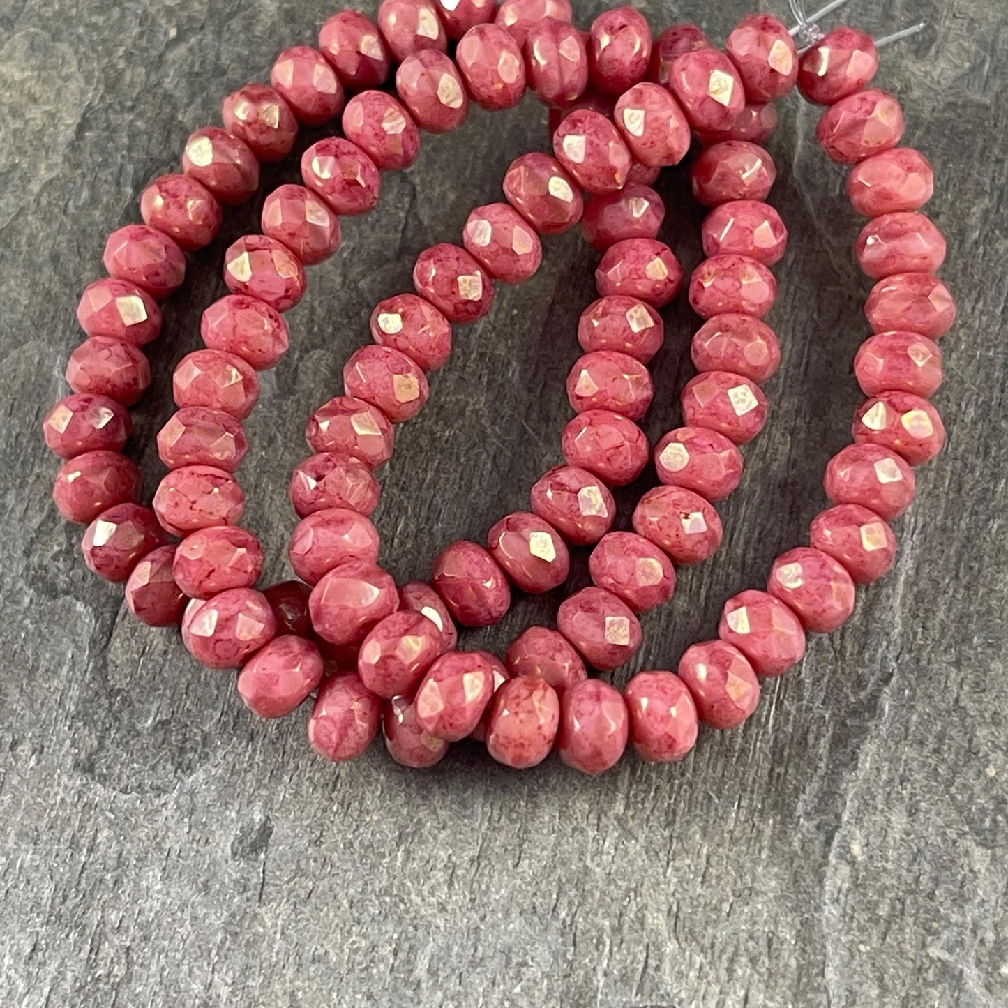 Czech Glass Beads - 5x3mm Faceted Rondelle, Salmon Pink with Golden Luster (R5/RJ-2847) * Qty. 30