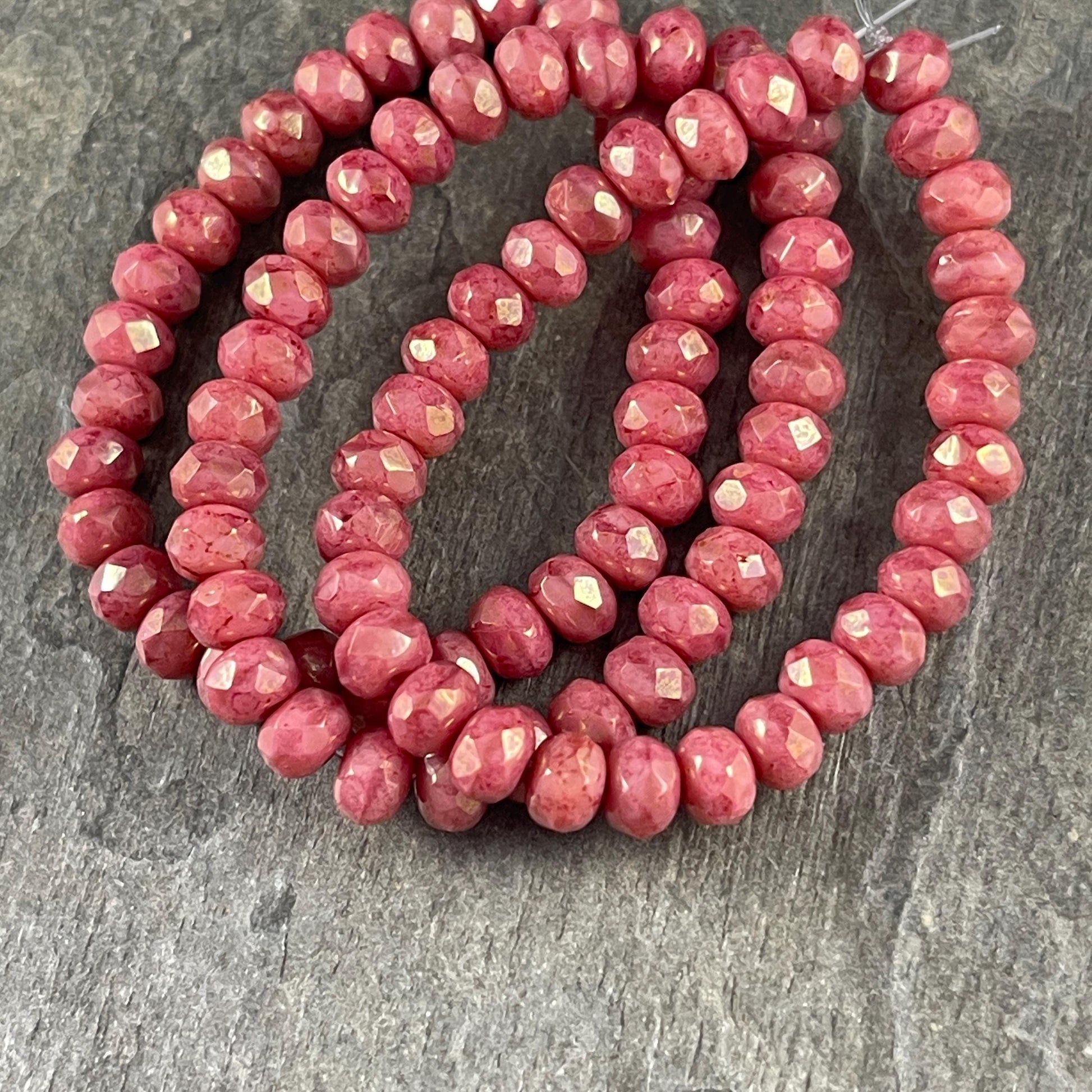 Czech Glass Beads - 5x3mm Faceted Rondelle, Salmon Pink with Golden Luster (R5/RJ-2847) * Qty. 30