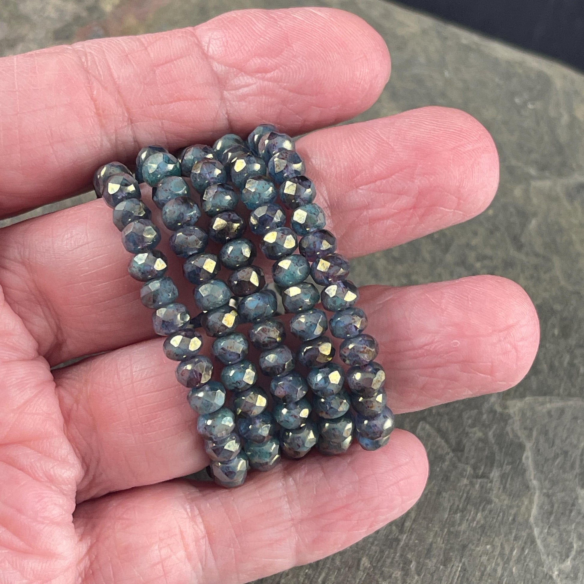 Blue and Purple Faceted Rondelles ~ Czech Glass Beads ~ 5x3mm Rondelle Milky Blue and Transparent Purple with Luster (R5/RJ-2574) * Qty. 30