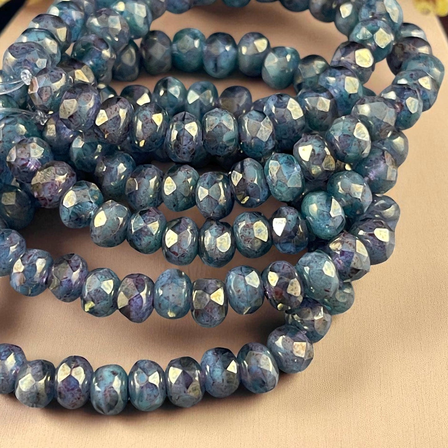 Blue and Purple Faceted Rondelles ~ Czech Glass Beads ~ 5x3mm Rondelle Milky Blue and Transparent Purple with Luster (R5/RJ-2574) * Qty. 30