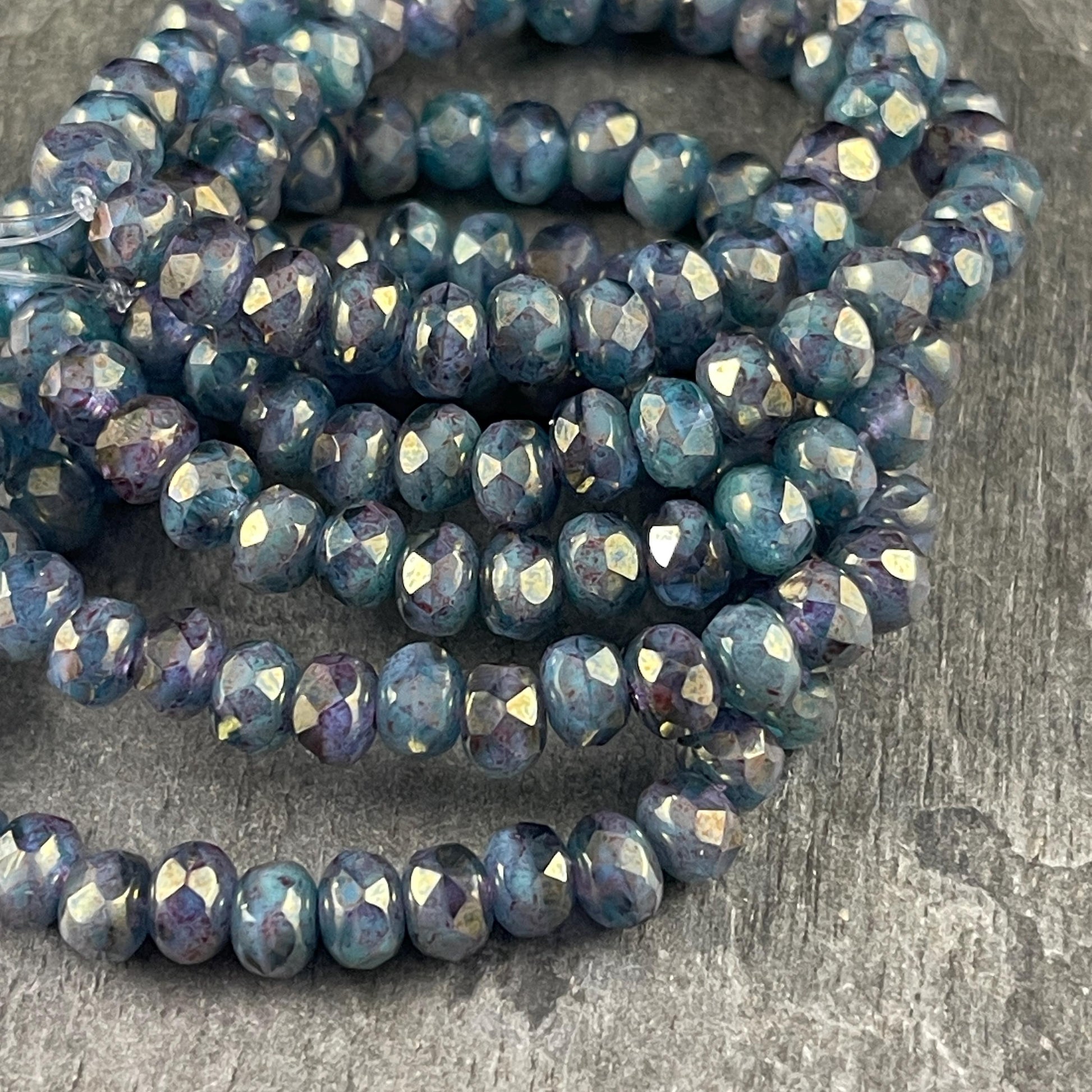 Blue and Purple Faceted Rondelles ~ Czech Glass Beads ~ 5x3mm Rondelle Milky Blue and Transparent Purple with Luster (R5/RJ-2574) * Qty. 30