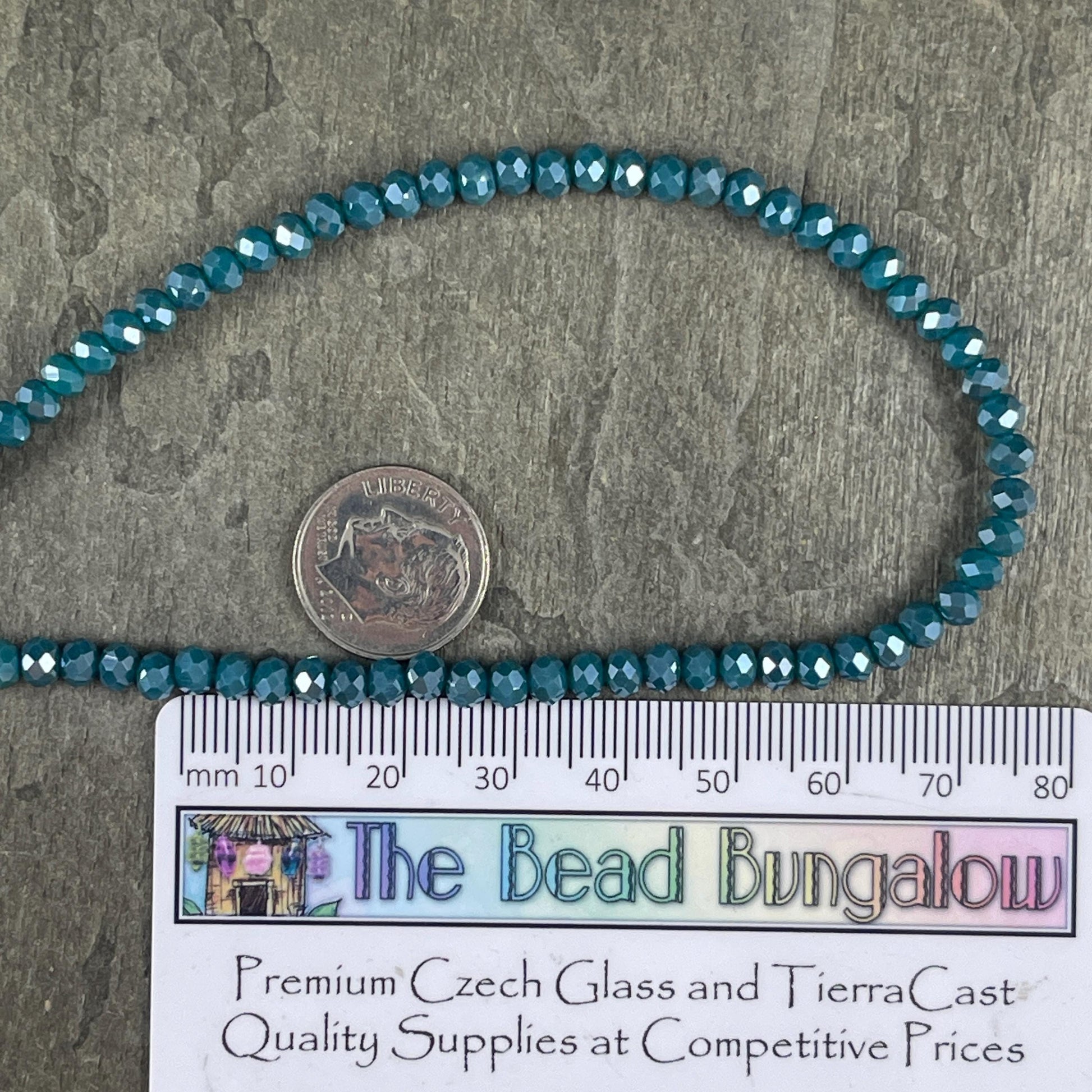Opaque Teal Blue 4x3mm Faceted Glass Beads, Dark Teal Rondelles (DkTeal-4) * 100 Beads