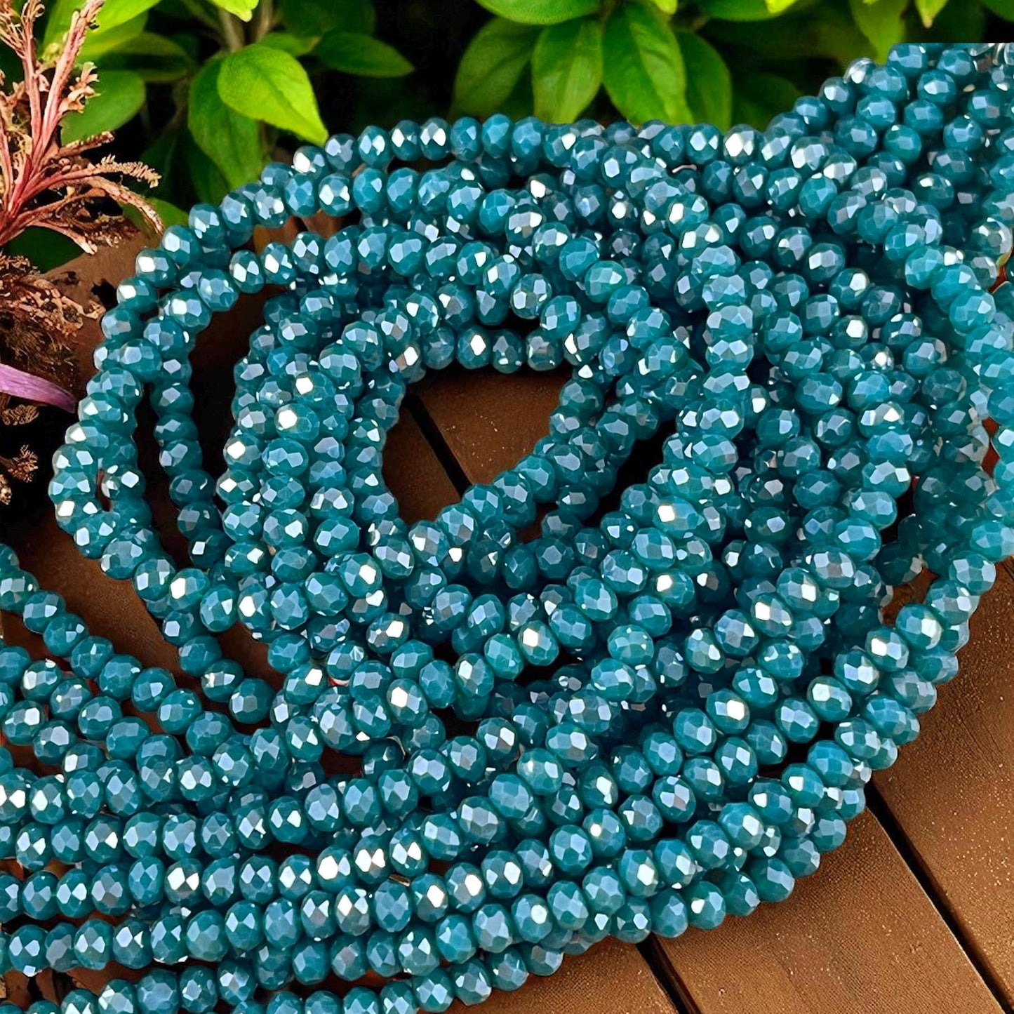 Opaque Teal Blue 4x3mm Faceted Glass Beads, Dark Teal Rondelles (DkTeal-4) * 100 Beads